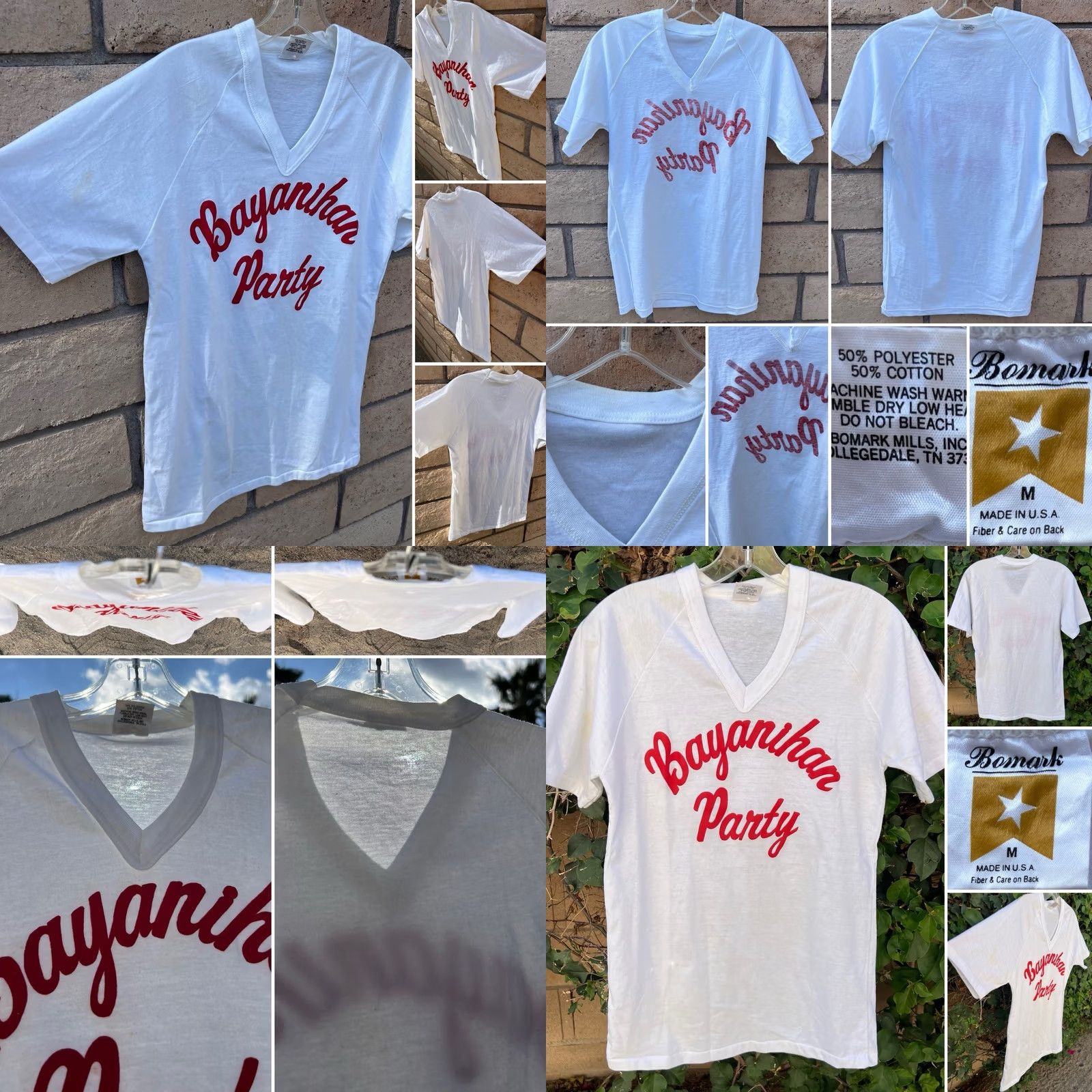 Vintage VINTAGE Bomark USA T-Shirt Men M White V Neck Red Script Graphic 50/50 Short Sleeve Shirt 1990s USA Theme Classic Fit Size US M / EU 48-50 / 2 - 8 Thumbnail