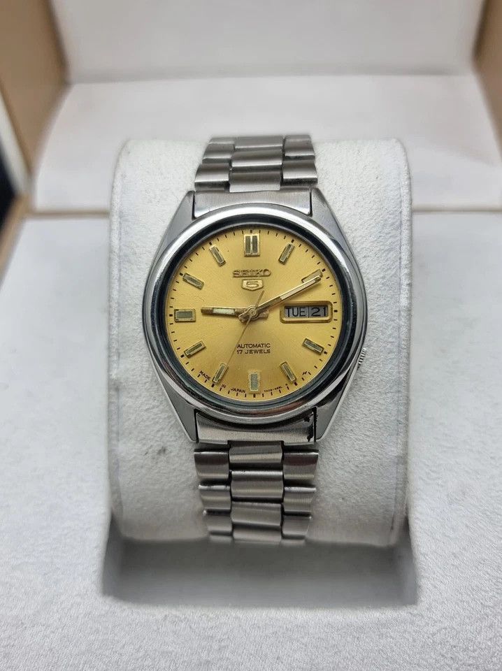 Seiko - Vintage Seiko 5 Gold Dial Automatic Day/date Watch in Yellow, Men's (Size 36)