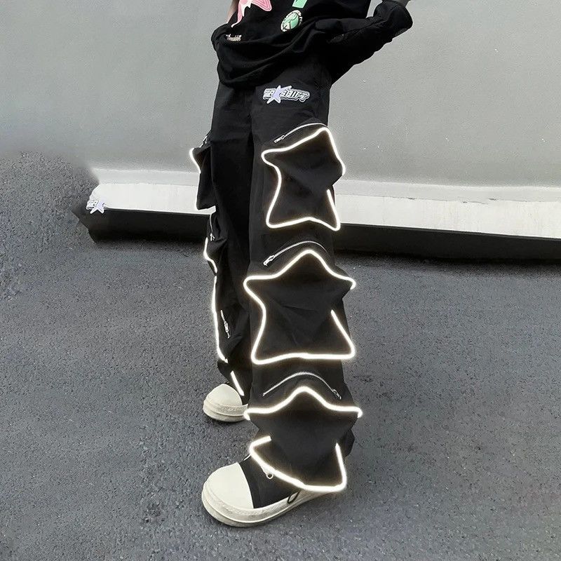 Designer Reflective pants with stars and pockets hip-hop Harajuku Size US 32 / EU 48 - 1 Thumbnail