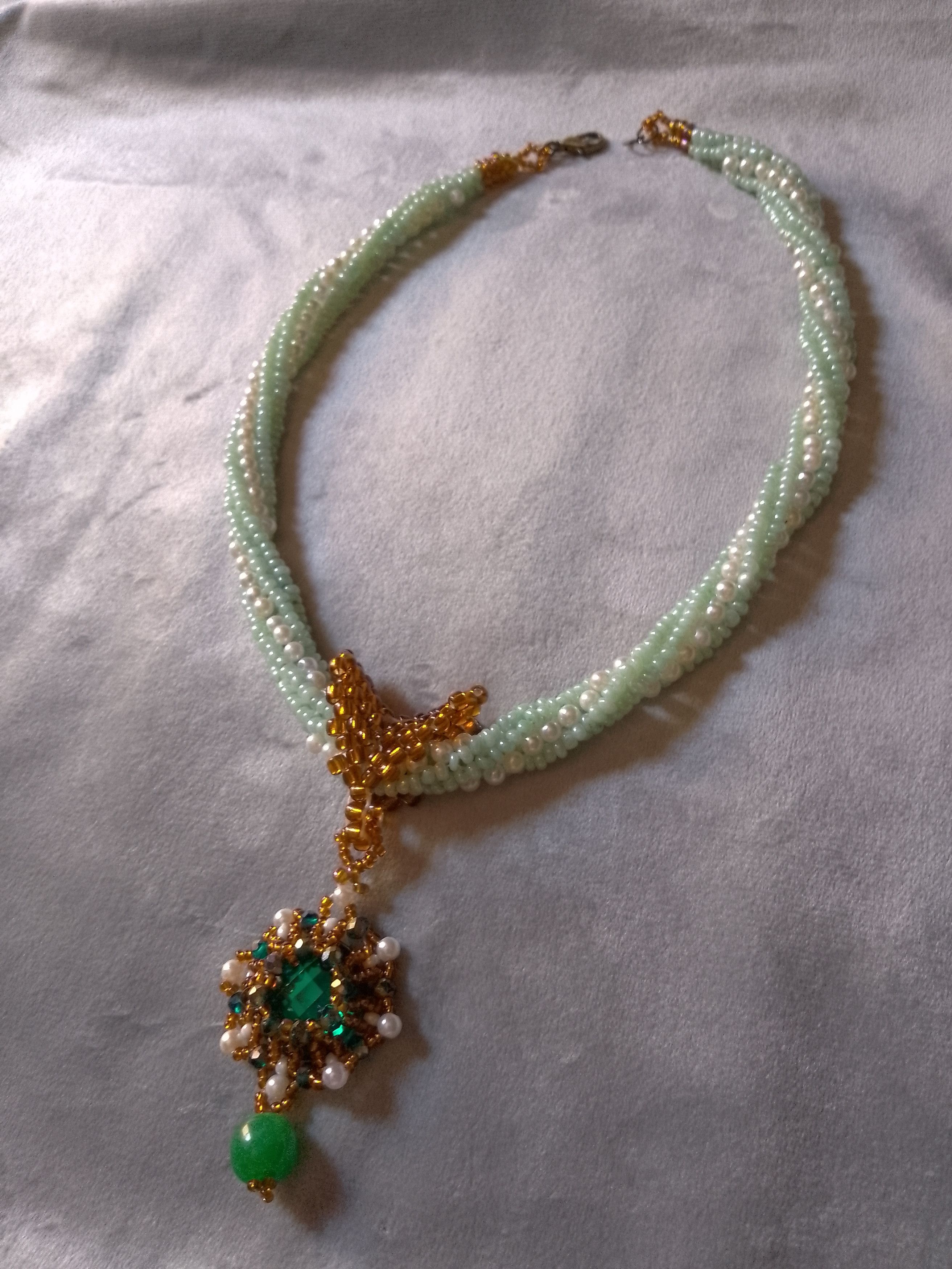 Handmade Vintage necklace Pendant zircon and adventurine gemstone Size ONE SIZE - 5 Thumbnail