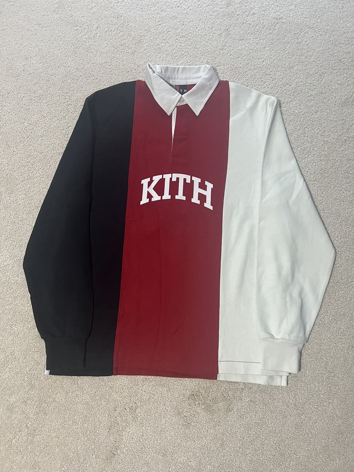 Image of S Kith Panel Polo Rugby L/s Shirt in Red, Men's (Size Small)