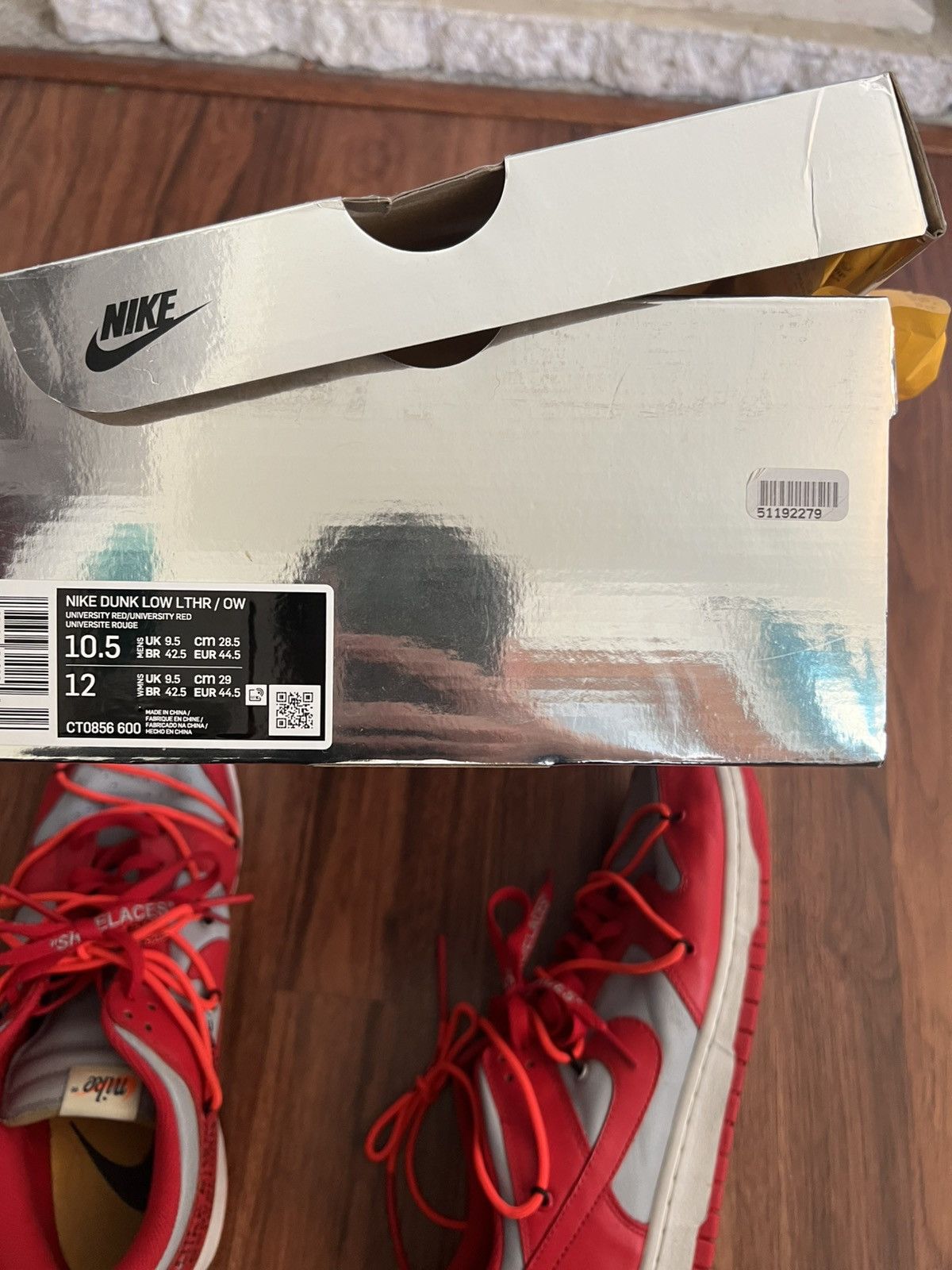 Nike × Off-White Nike Dunk Low Off-White University Red Size US 10.5 / EU 43-44 - 8 Thumbnail