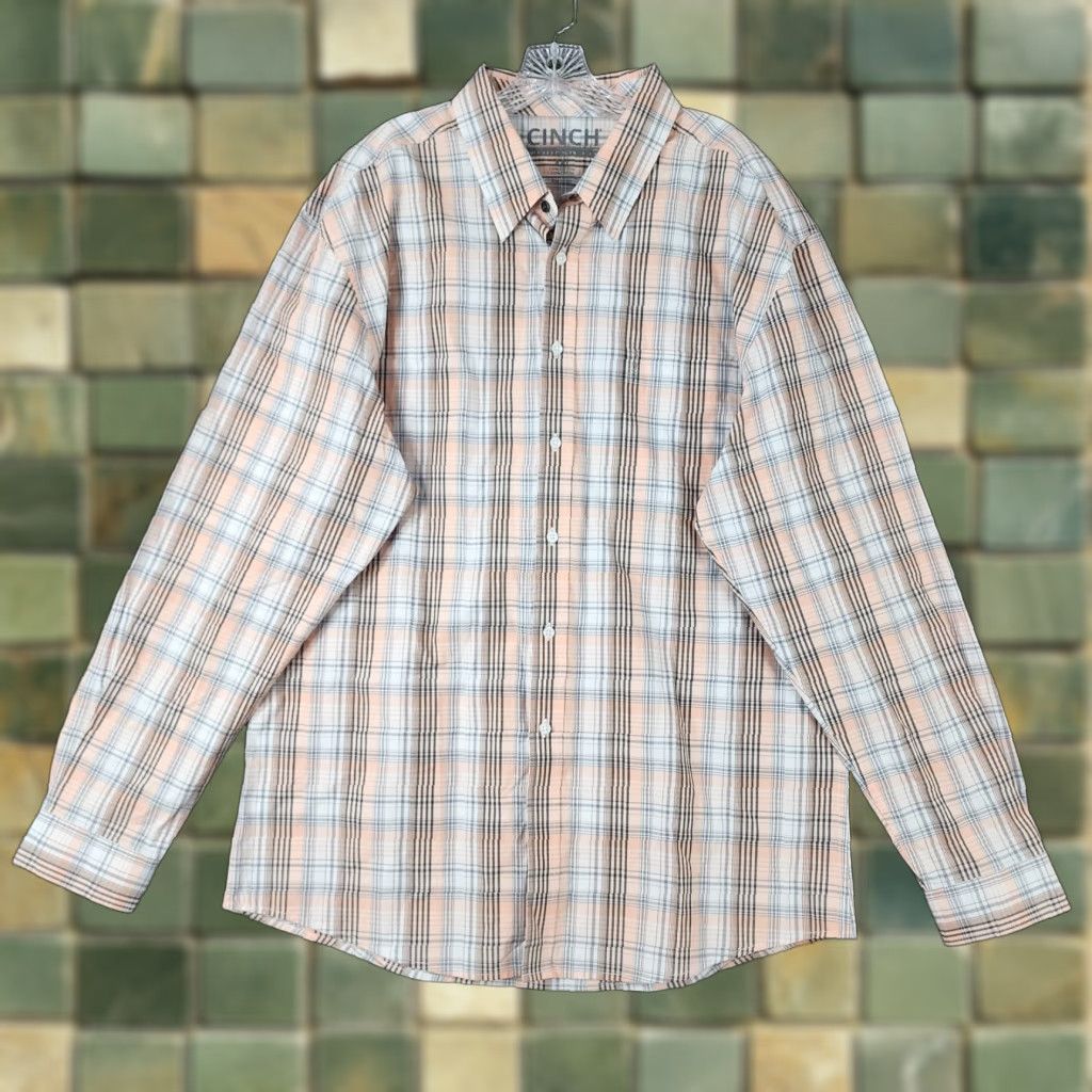 Vintage CINCH Shirt Men 2XL Modern Fit Peach White Plaid Long Sleeve Button-Up Mens 2XL Peach Plaid Classic Size US XXL / EU 58 / 5 - 1 Thumbnail