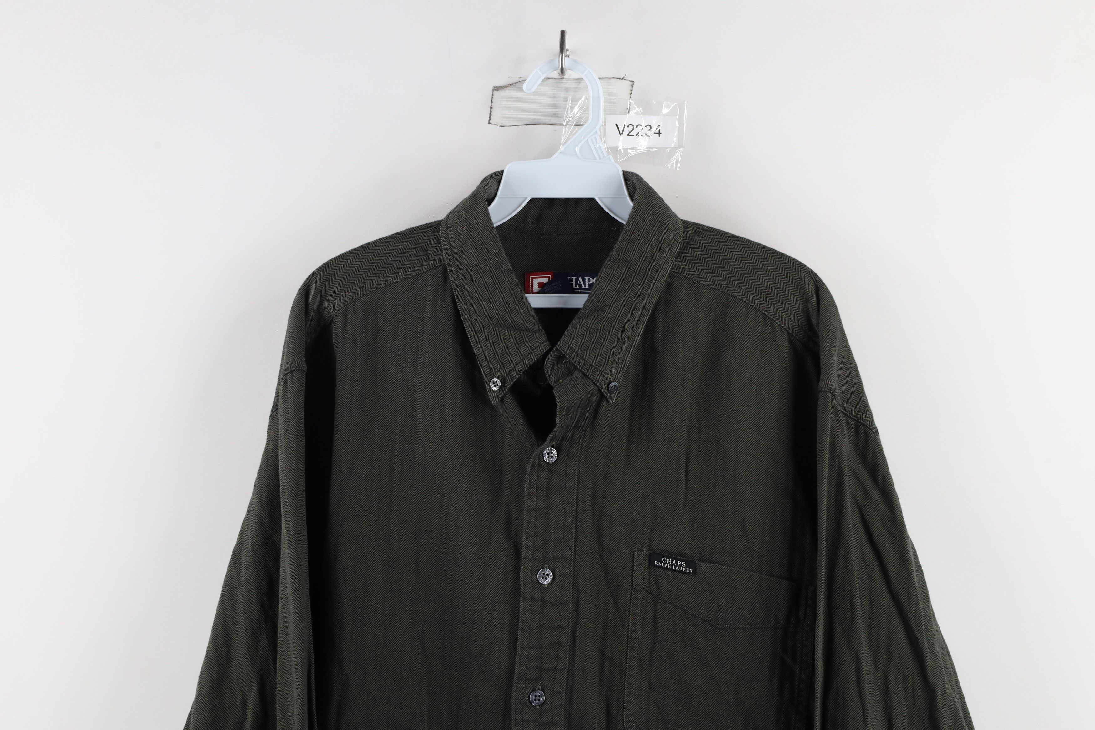Ralph Lauren × Vintage Vintage 90s Chaps Ralph Lauren Herringbone Button Down Shirt Size US XL / EU 56 / 4 - 2 Thumbnail