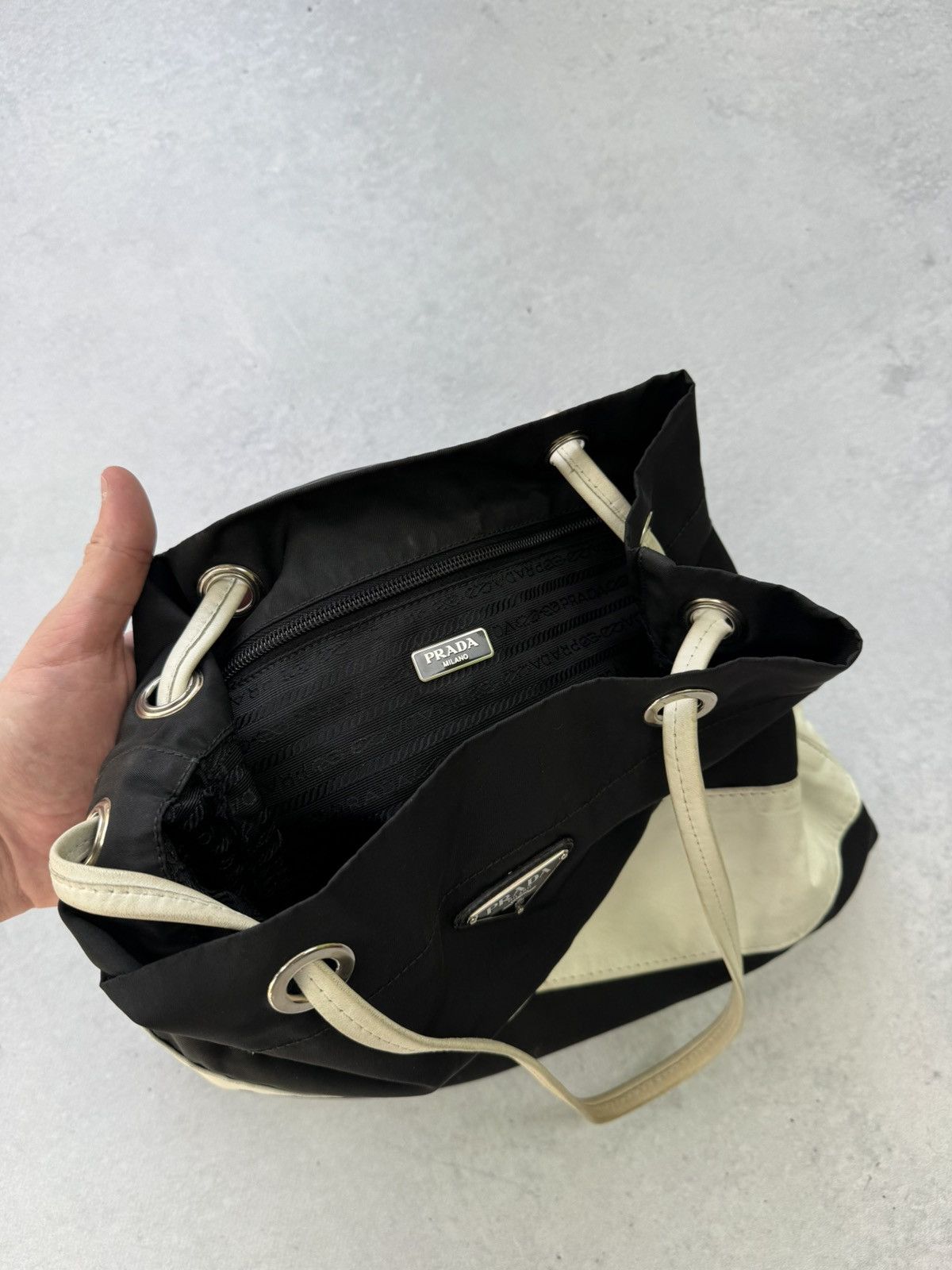 Prada Prada Nylon Totes Bag Black And White Lampo Furniture Size ONE SIZE - 9 Thumbnail