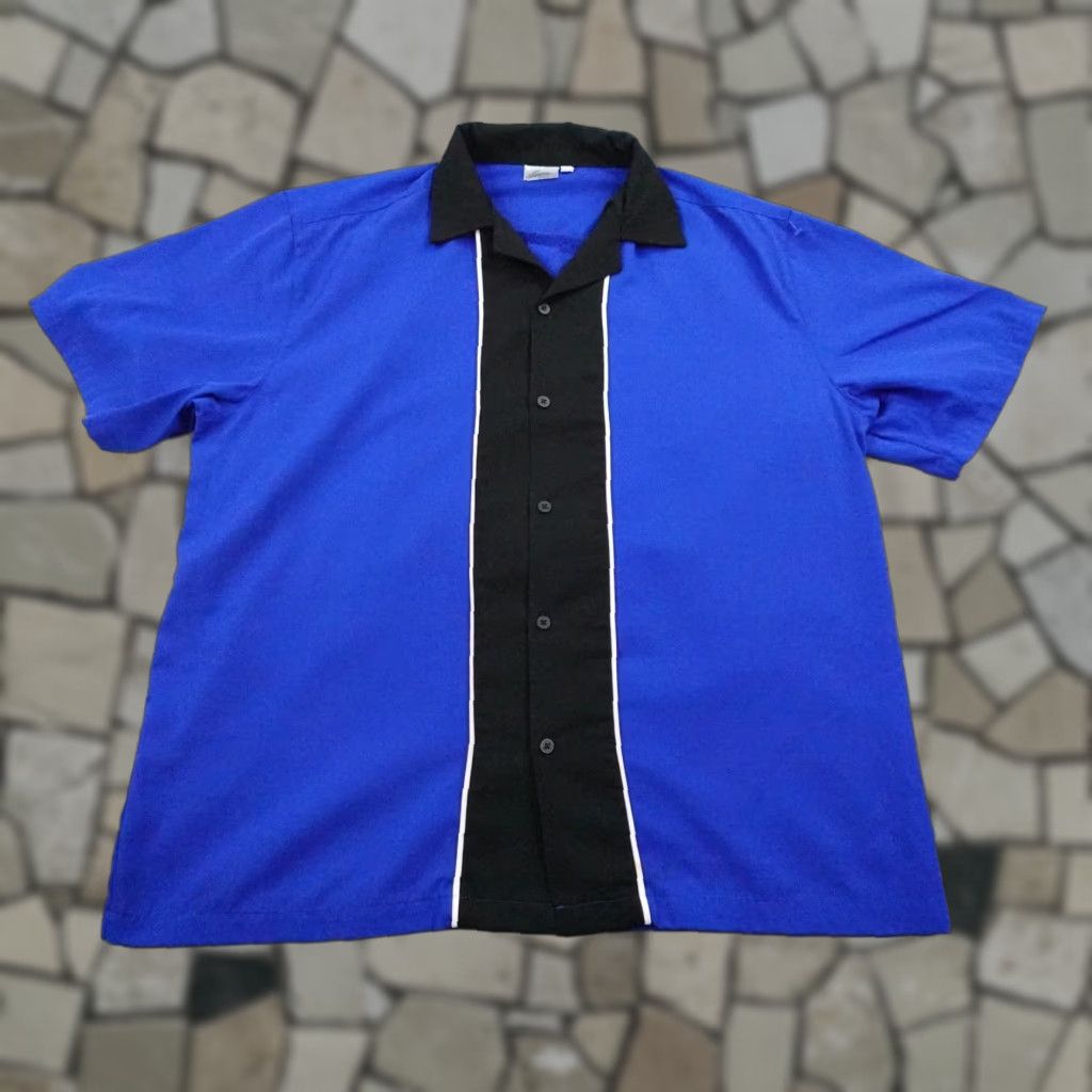 Vintage Cruisin USA Shirt Mens XL Blue Black Bowling Button-Up Retro Camp Rockabilly Size US XL / EU 56 / 4 - 1 Thumbnail