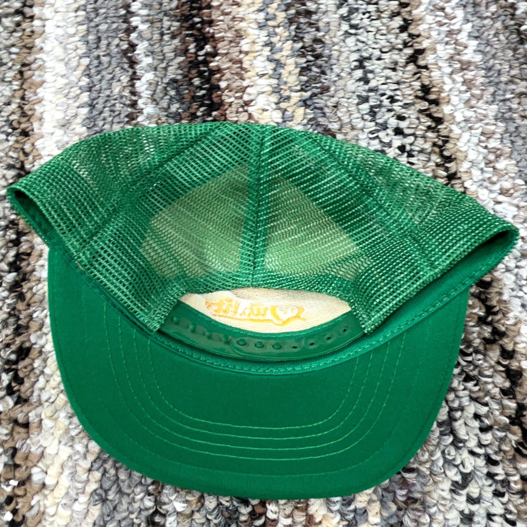 Vintage VINTAGE Trucker Hat Cap Green Yellow Made In USA 80s Stripe Farm IP Quality Snap Adjustable Mens Hat Green 80s USA Trucker Size ONE SIZE - 3 Thumbnail
