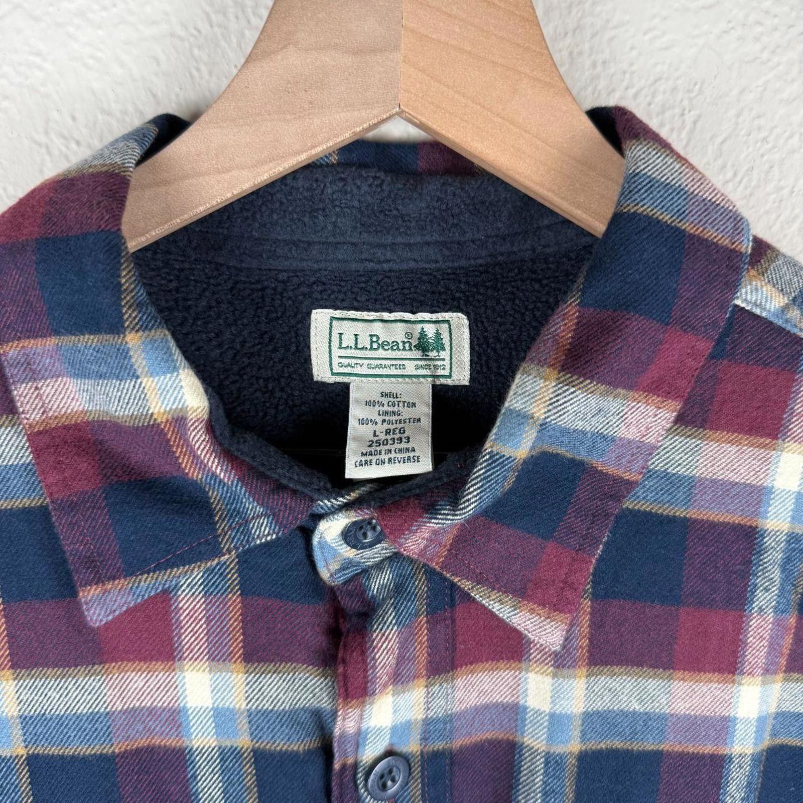 L.L. Bean L.L. Bean Flannel Men's L Navy Burgundy Fleece 100% Cotton Size US L / EU 52-54 / 3 - 3 Thumbnail