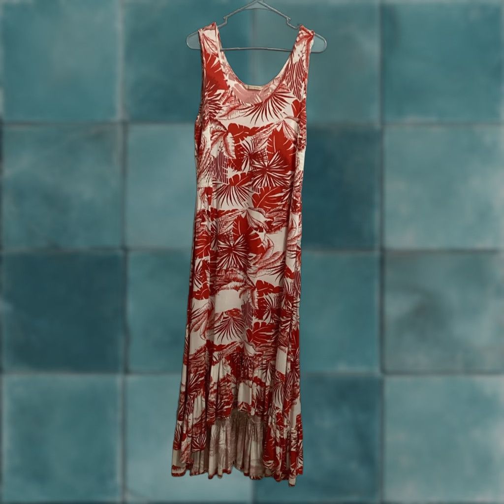 Soft Surroundings Soft Surroundings Maxi Dress M Red White Lilo Palm Print Stretch Tropical Resort Dress Women's Summer Beach Hawaii Size M / US 6-8 / IT 42-44 - 1 Thumbnail