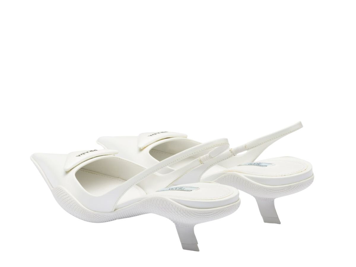 Prada o1B3y1r0426 Brushed Leather Slingback Pumps in White Size US 6.5 / IT 36.5 - 3 Thumbnail