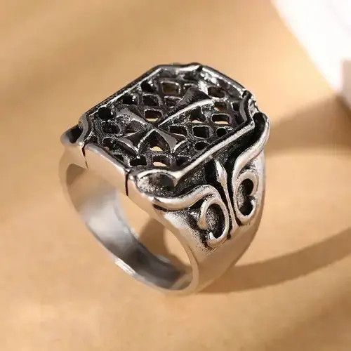 VIBE Vintage Punk Grid Cross Ring Size ONE SIZE - 3 Thumbnail