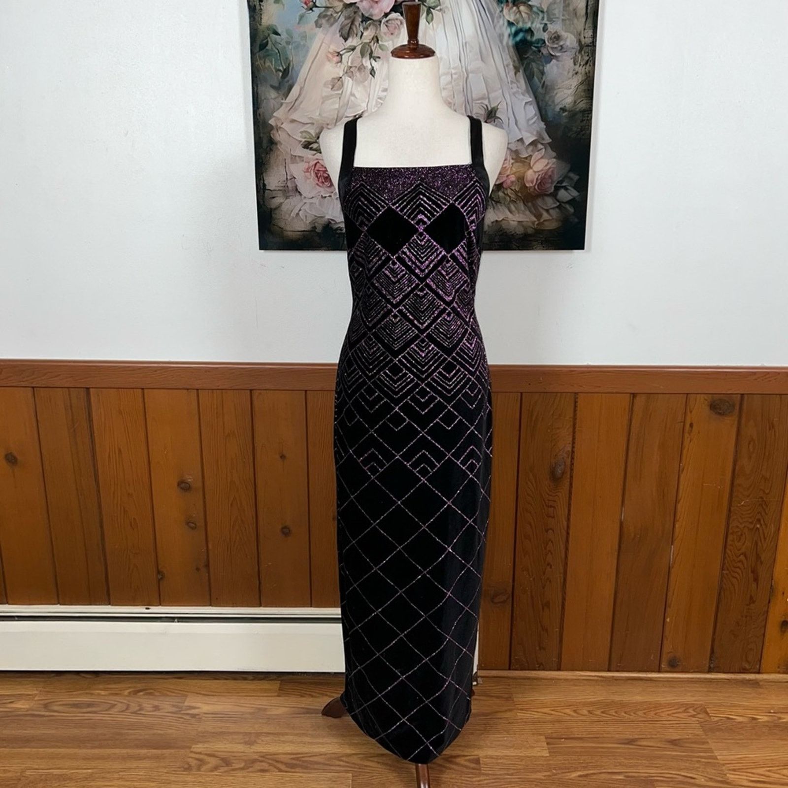 Other Beautiful Vintage 90s CDC Glitter Velvet Prom Gown! Size M / US 6-8 / IT 42-44 - 2 Thumbnail