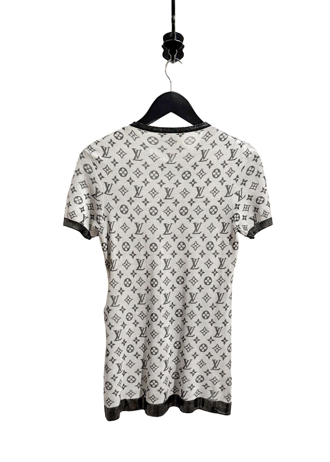 Louis Vuitton Louis Vuitton Silver Metallic Knit Silk Monogram T-shirt Size L / US 10 / IT 46 - 4 Thumbnail