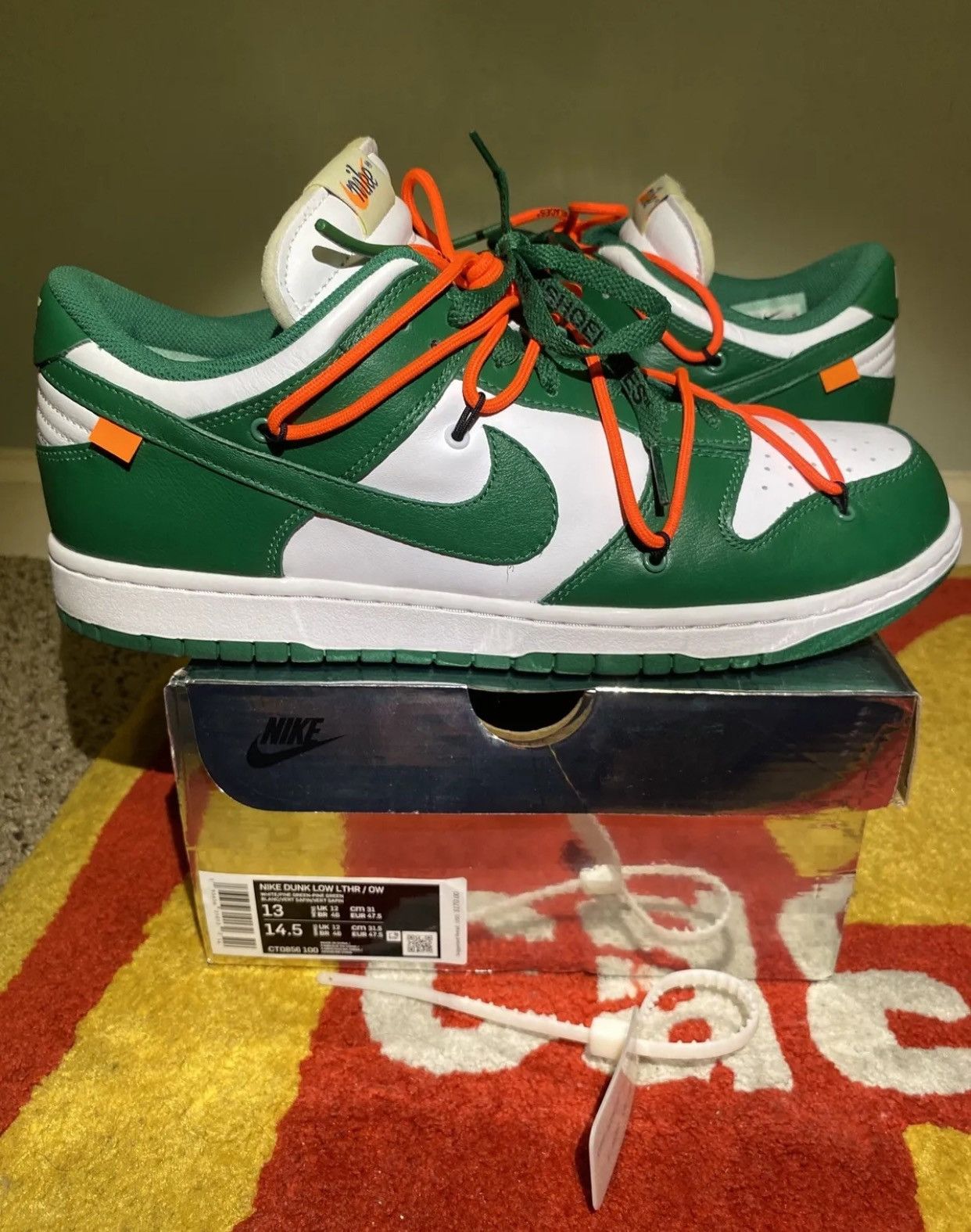 Nike Nike Dunk Low x OFF-WHITE Pine Green Size US 13 / EU 46 - 1 Thumbnail