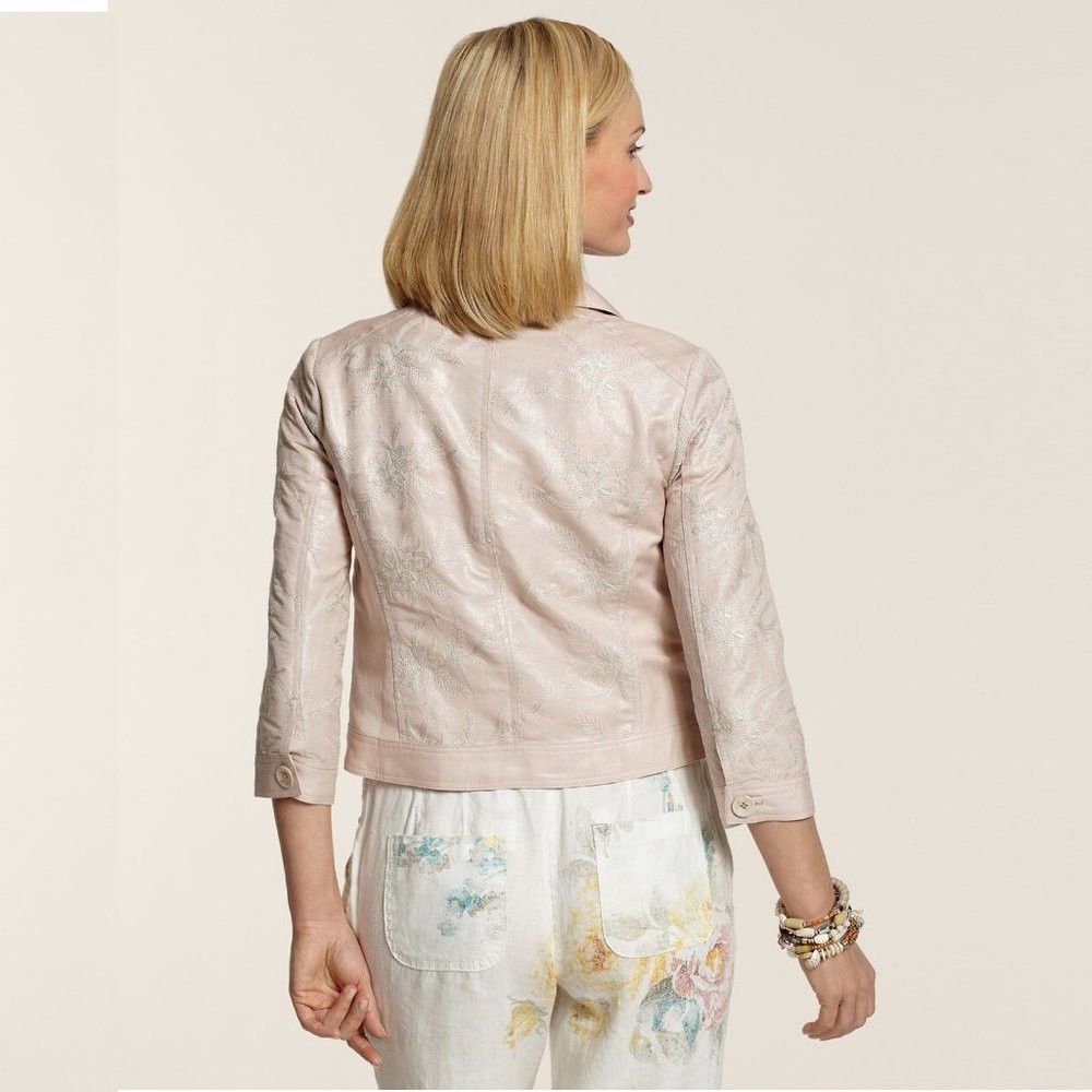 Chicos New Chico's Linen Foil Embroidered Jeans Pink Jacket Size 0 Size S / US 4 / IT 40 - 2 Thumbnail