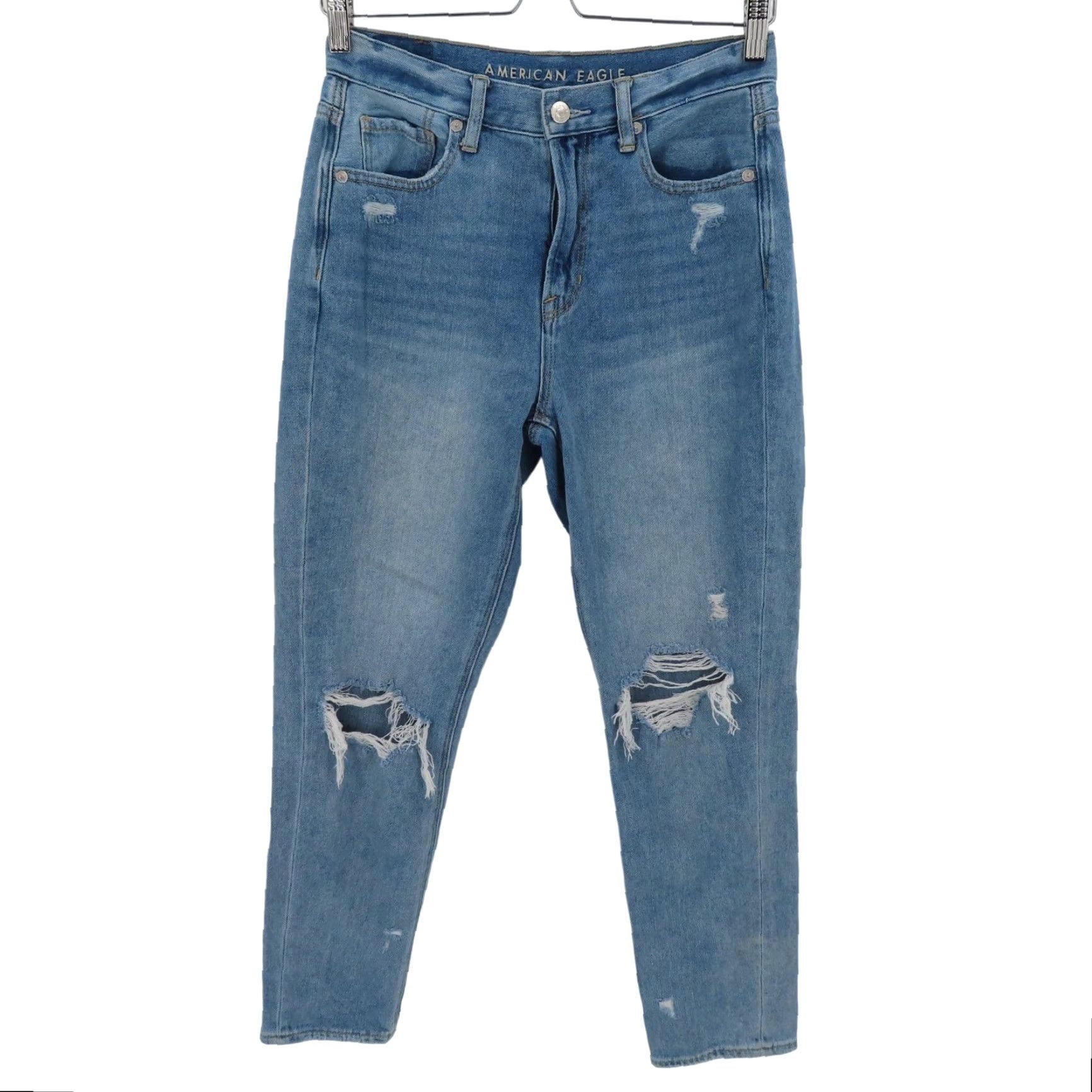 American Eagle Outfitters American Eagle Outfitters Womens Jeans 4 Mom Distressed Denim Cotton Blue Distressed 5-Pocket Regular Rise 14" 27" Inseam 6" Hem 90s Vintage No Size 27" / US 4 / IT 40 - 2 Thumbnail