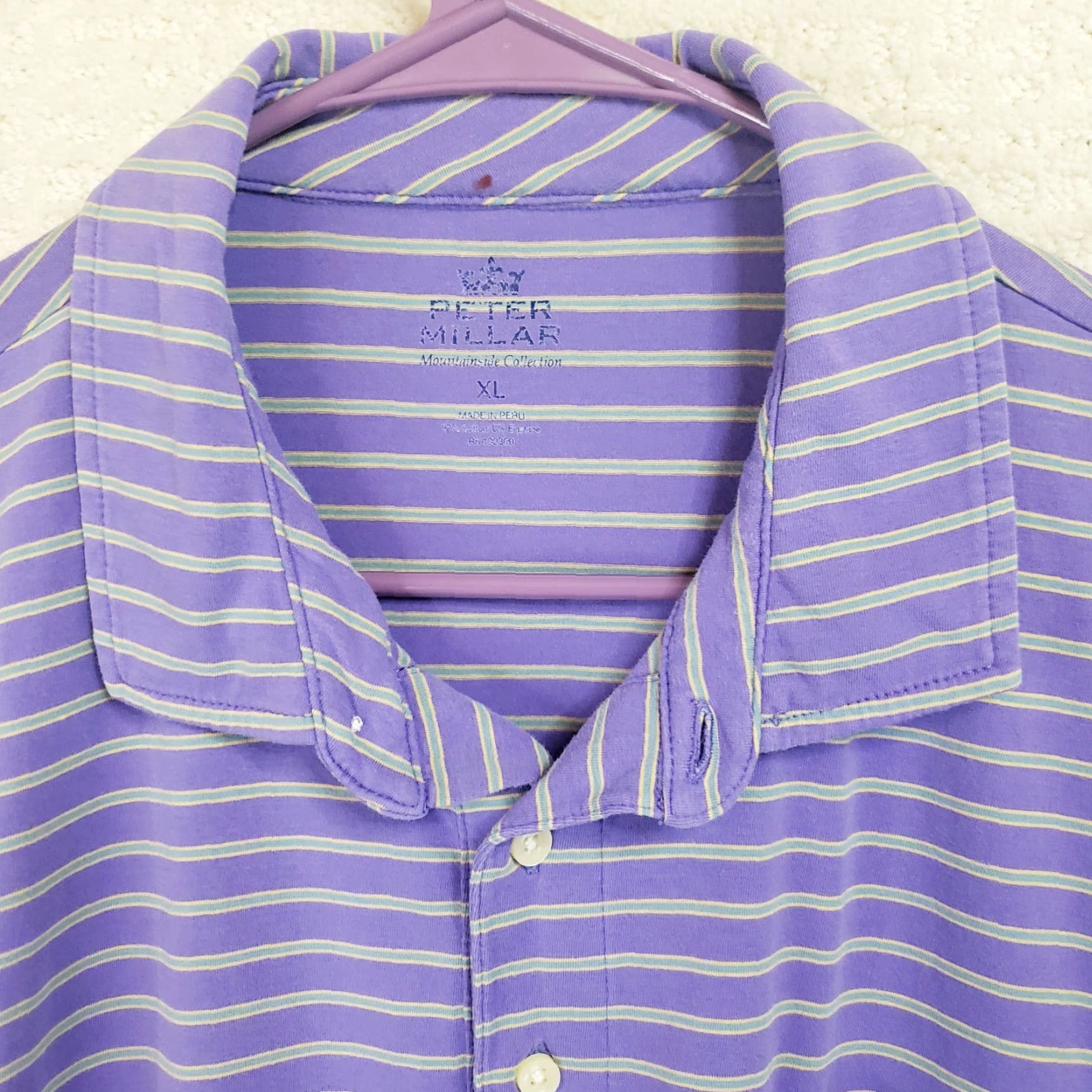 Peter Millar Peter Millar Mountainside Collection Polo Shirt Purple Stripe XL Men Short Sleeve Knit Stretch Size US XL / EU 56 / 4 - 6 Thumbnail