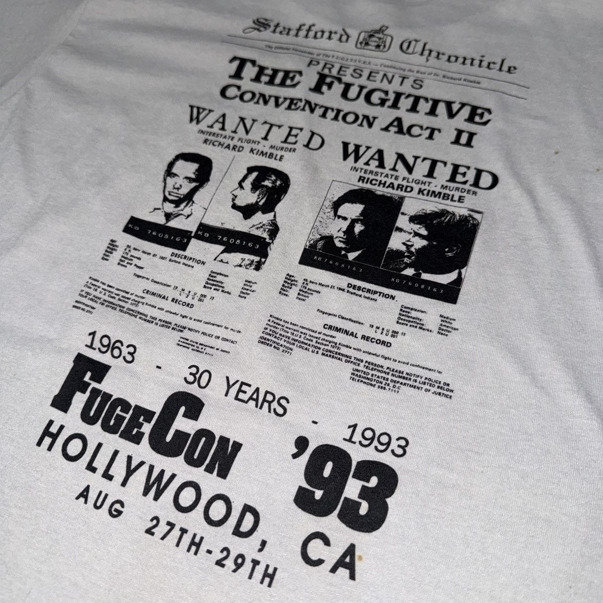 Warner Bros VINTAGE 90S THE FUGITIVE MOVIE TEE Size US M / EU 48-50 / 2 - 5 Thumbnail
