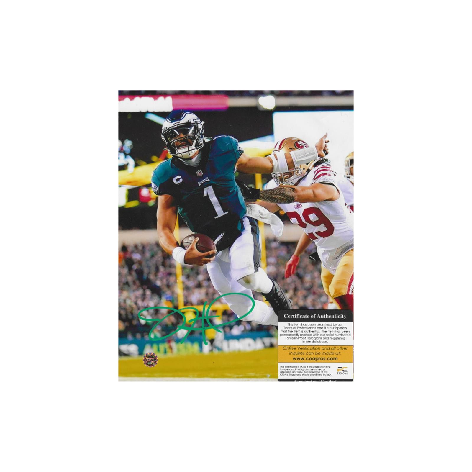 Other JALEN HURTS SIGNED 8X10 PHOTO EAGLES With COA W/Frame Size ONE SIZE - 4 Thumbnail