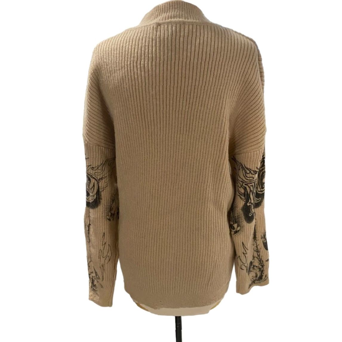Cider VINTAGE Large Cider Tan Graphic Print Sweater Funnel Neck Ribbed Womens L Brown Long Sleeve Pullover Size L / US 10 / IT 46 - 4 Thumbnail