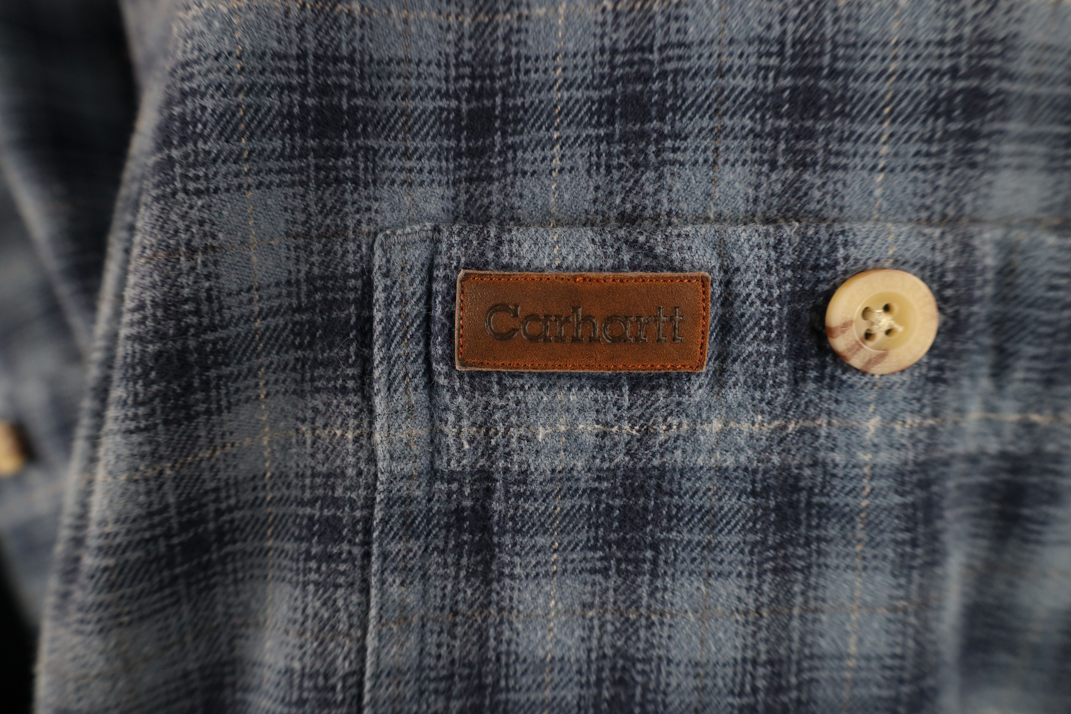 Carhartt × Vintage Vintage Carhartt Out Flannel Button Down Shirt Blue Plaid Size US XL / EU 56 / 4 - 4 Thumbnail