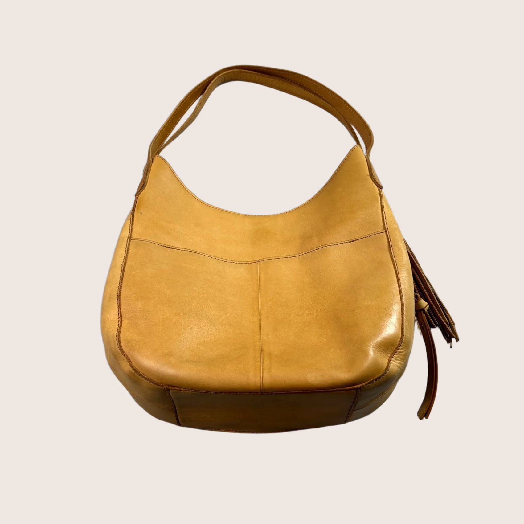 Vintage Margot Leather Hobo Purse Women Tan Large Slouch Tassel Boho Heritage Bag Size ONE SIZE - 1 Thumbnail