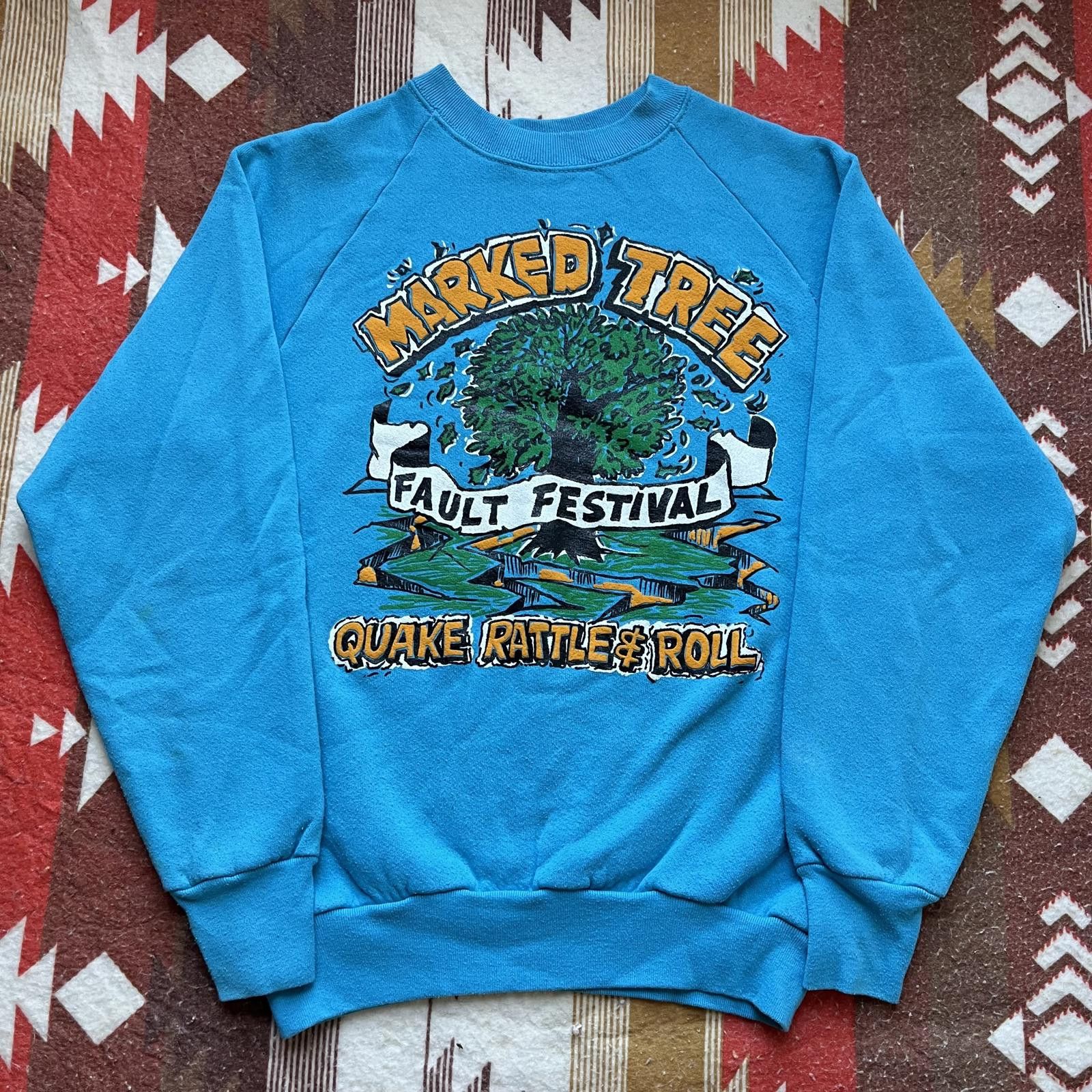 Fruit Of The Loom × Vintage Vintage 80s Turquoise Marked Tree Festival Nature Sweatshirt Size US M / EU 48-50 / 2 - 1 Thumbnail