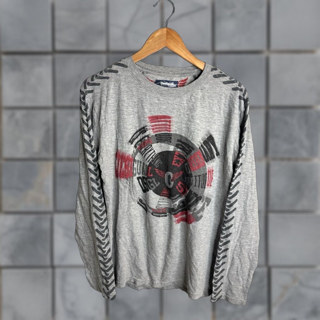 Desigual Desigual Shirt Mens L Gray Graphic Long Sleeve Y2K Print Cotton Size US L / EU 52-54 / 3 - 1 Thumbnail