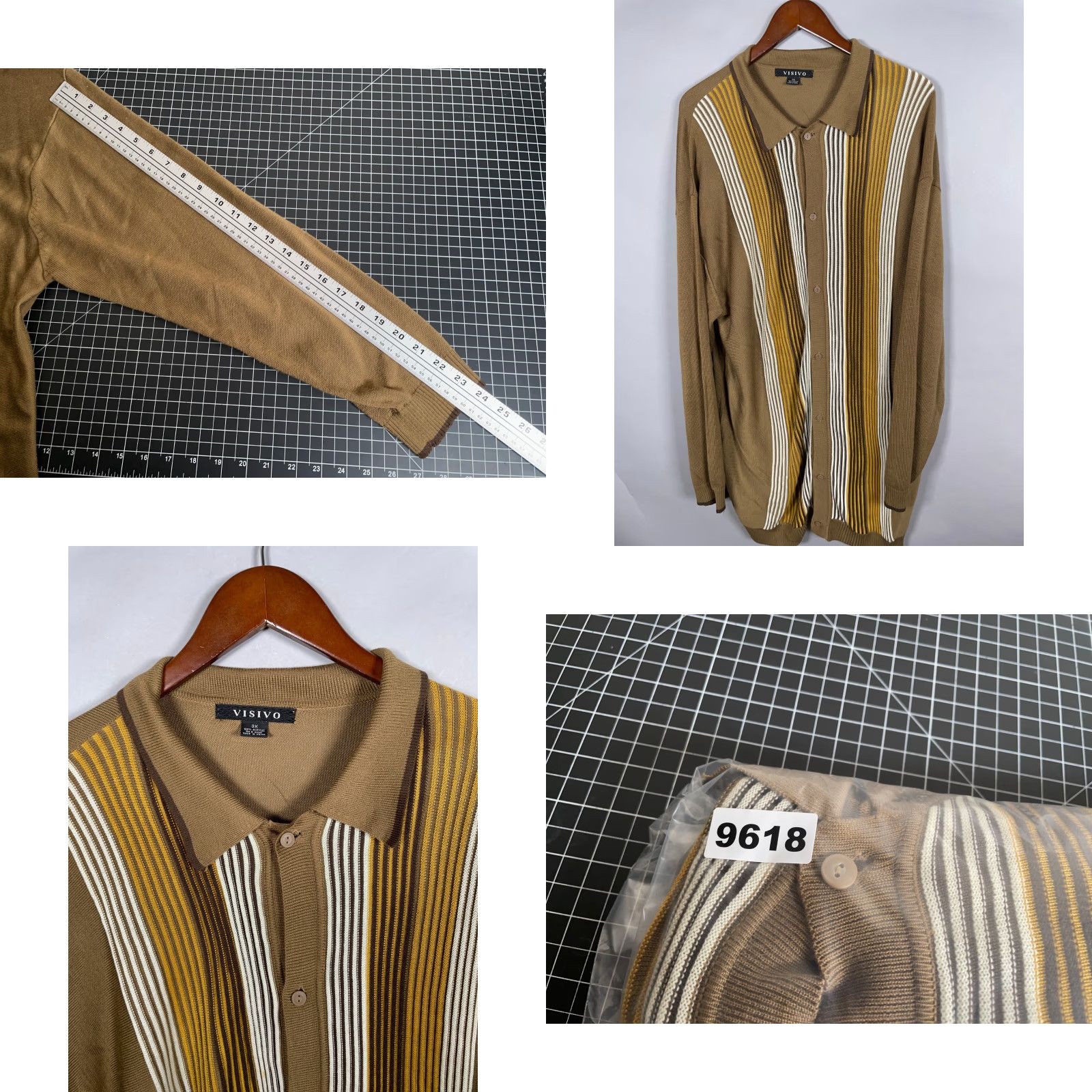 Etro Retro Knit Shirt Adult Big 3X Brown Yellow Stripe Button Up Tony Soprano Kramer Size US XXL / EU 58 / 5 - 8 Thumbnail