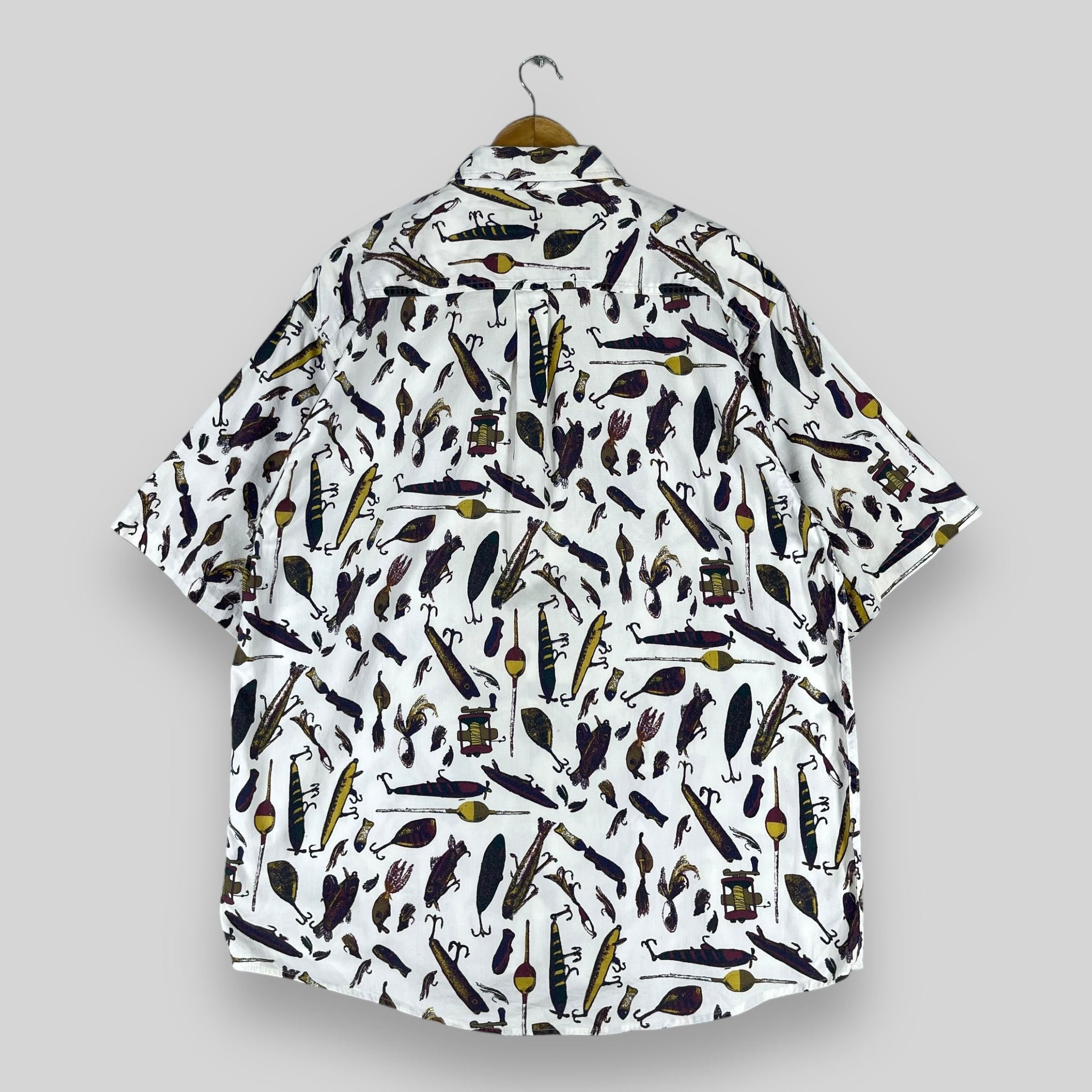 Japanese Brand × Vintage Vintage 90s Pop Art Fishing Equipment Button Up Shirt Size US L / EU 52-54 / 3 - 7 Thumbnail