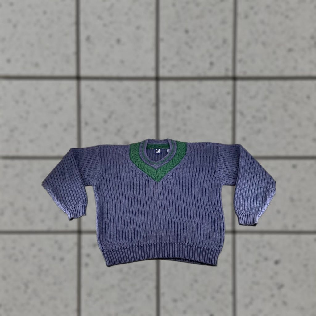 VINTAGE Gap Sweater XL Purple Chunky-Knit Heavyweight V-Neck Long