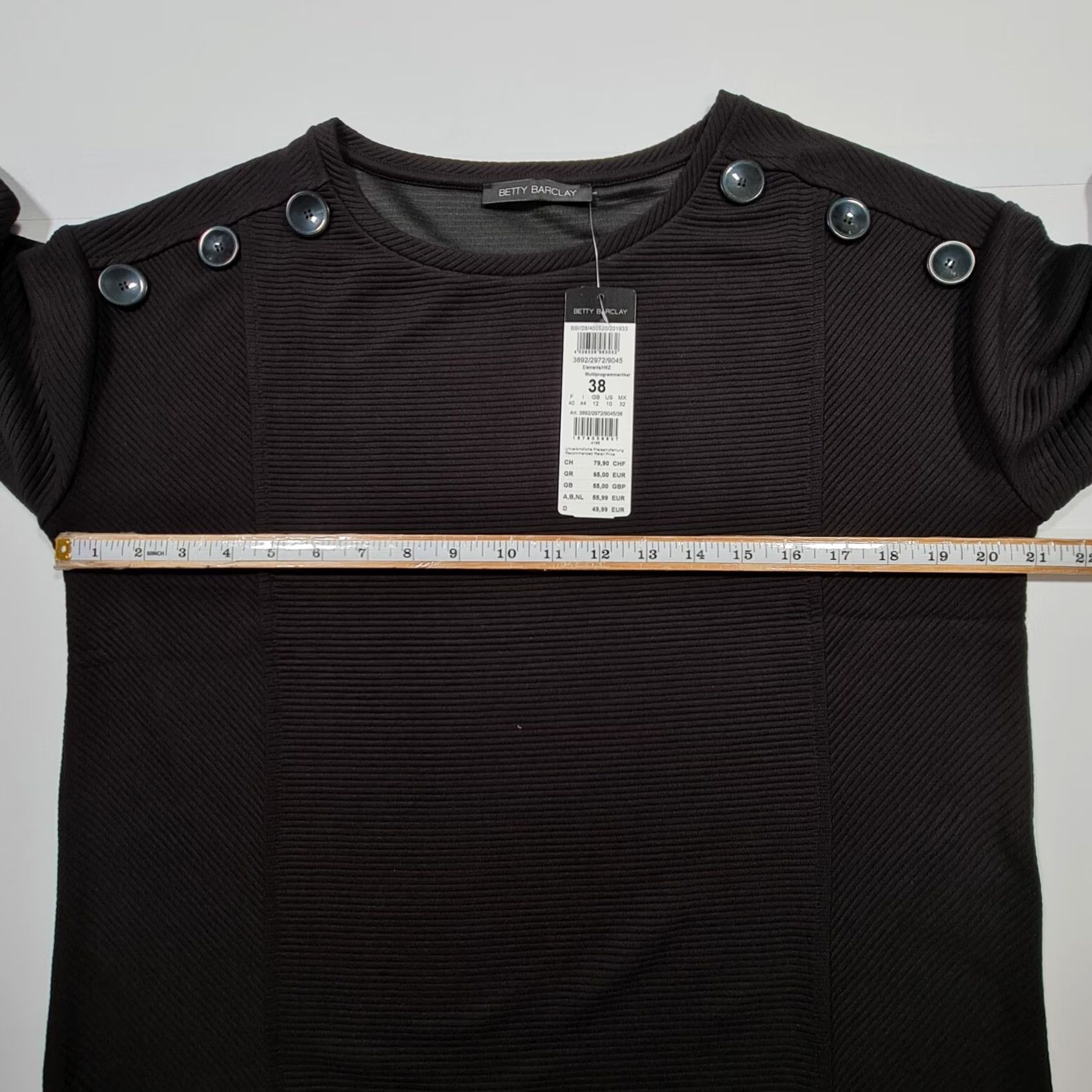 Vintage Betty Barclay Womens T Shirt Black 12 3/4 Sleeve Relaxed Fit Ribbed Top Size XL / US 12-14 / IT 48-50 - 5 Thumbnail