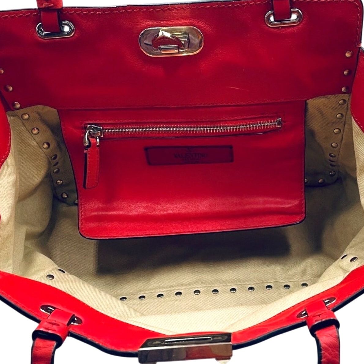 Valentino Valentino Garavani Rockstud Red Gold Studded Leather Bag Size ONE SIZE - 3 Thumbnail