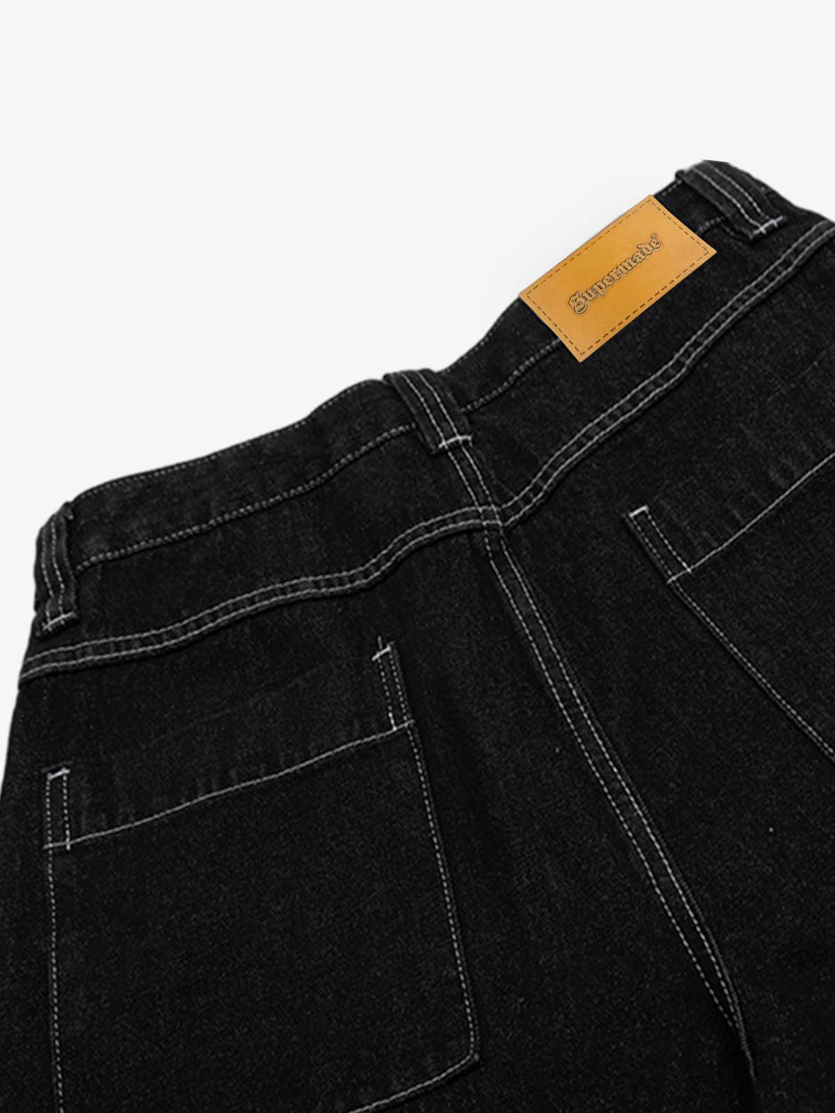 Jean Black Multi-pocket Exposed Raw Edge Cropped Jeans Size US 34 / EU 50 - 5 Thumbnail