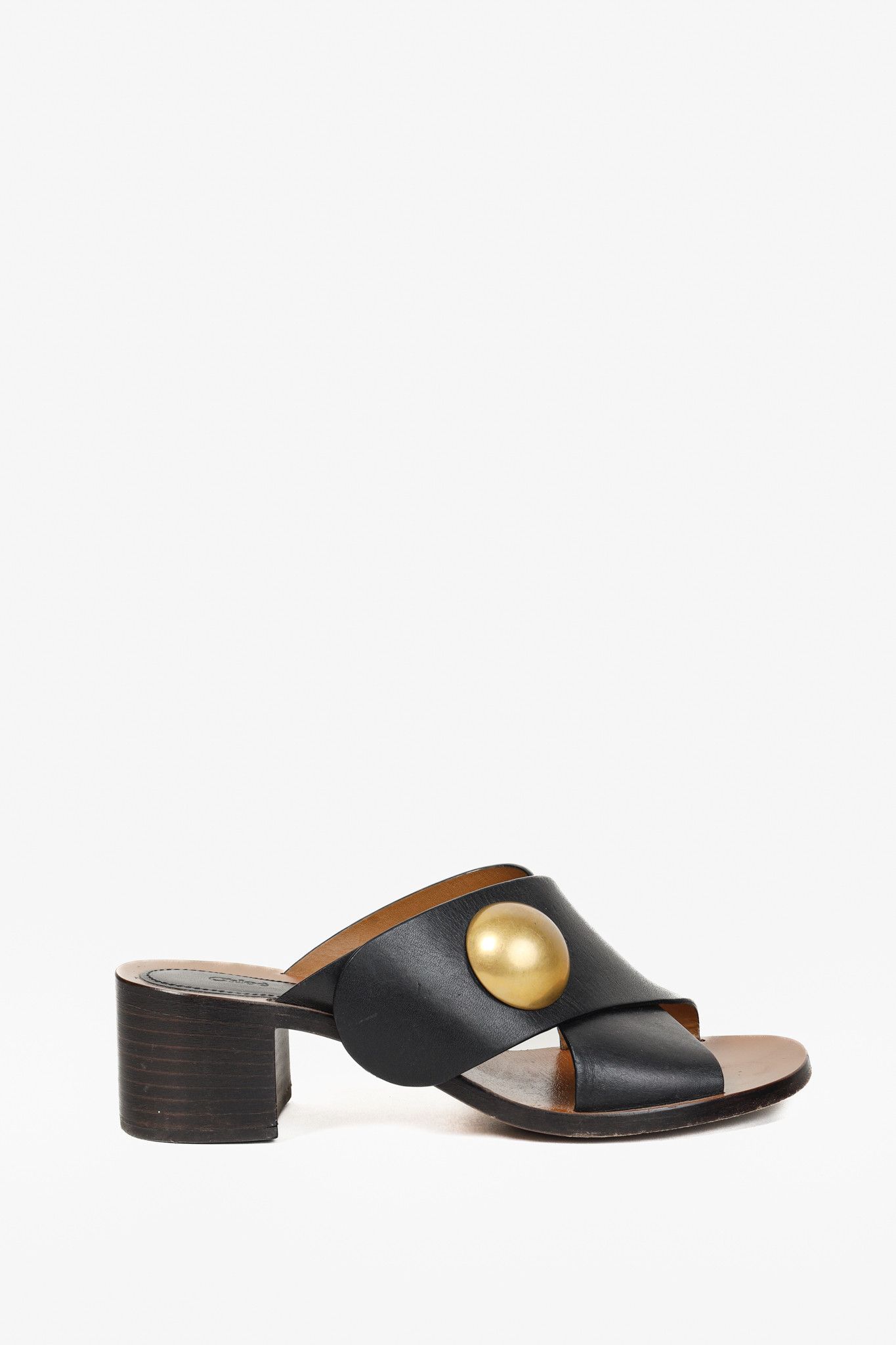 Chloe Chloe Button Black Crisscross Leather Slide Sandal Size US 7 / IT 37 - 1 Thumbnail
