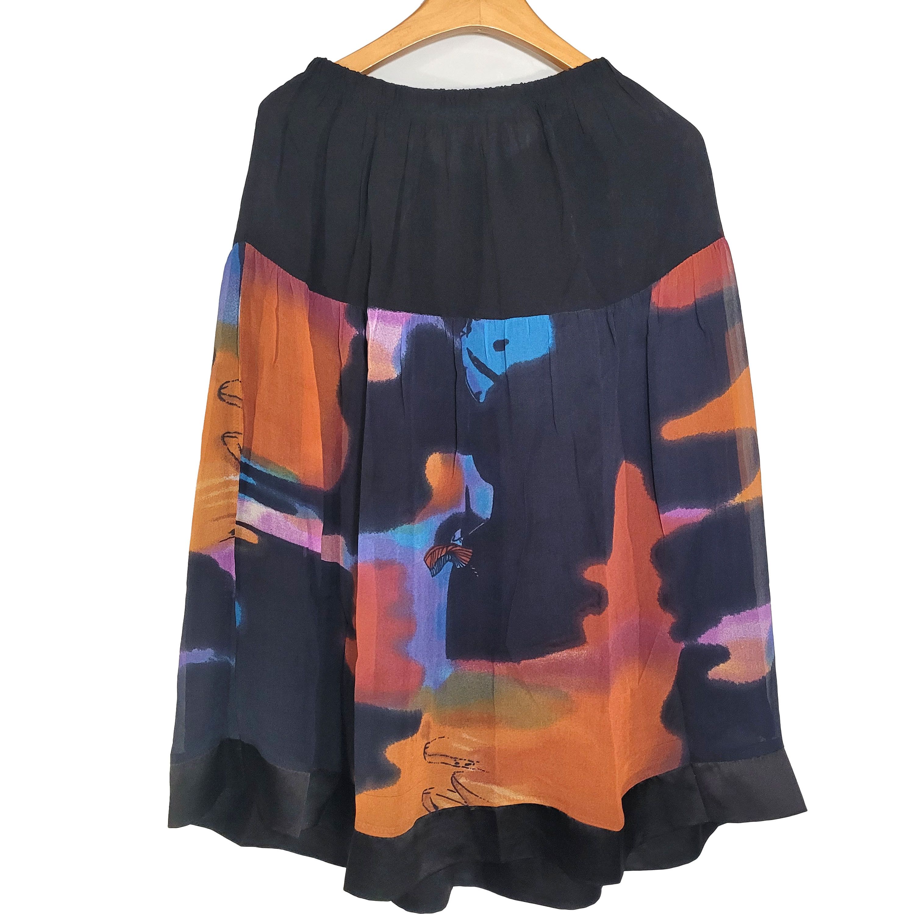 Other Women's 100% Silk A-Line Layered Skirt Elastic Waist SCk247 Size 32" / US 10 / IT 46 - 2 Thumbnail