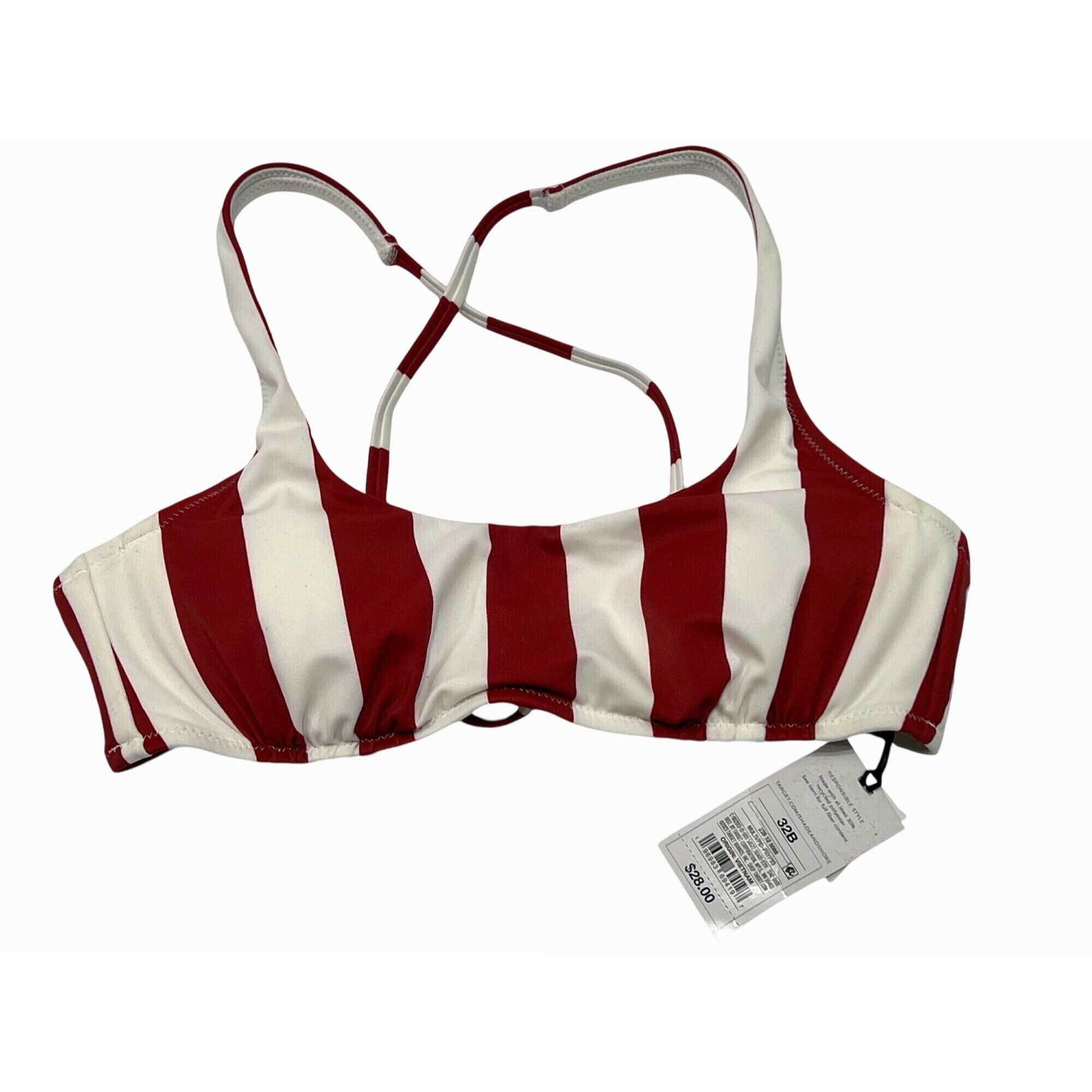 Other Shade & Shore - Women's Bralette Bikini Top - Red/White - 32 Size ONE SIZE - 3 Thumbnail