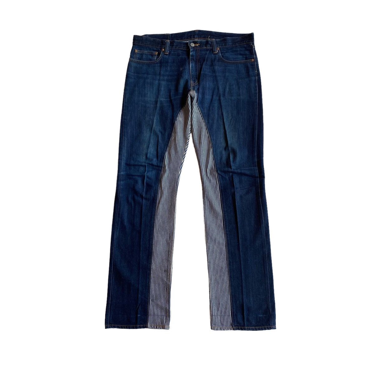 image of Kojima Genes Japan x Mister Freedom Kojima Genes Two Tone Panel Denim Pants in Blue Stripe (Size 38