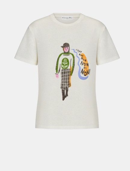 Dior o1w1db10924 Cotton Jersey And Linen T-Shirt in Ecru Size L / US 10 / IT 46 - 1 Thumbnail