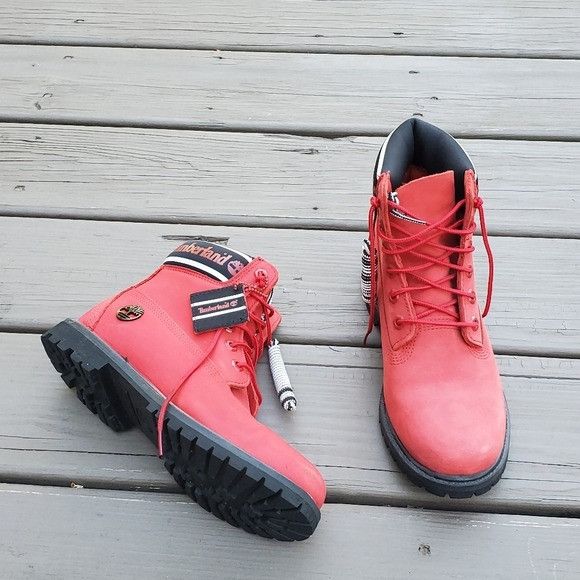Timberland Timberland Premium 6" Red Nubuck Logo Spellout Limited Ed. Size US 8.5 / IT 38.5 - 1 Thumbnail