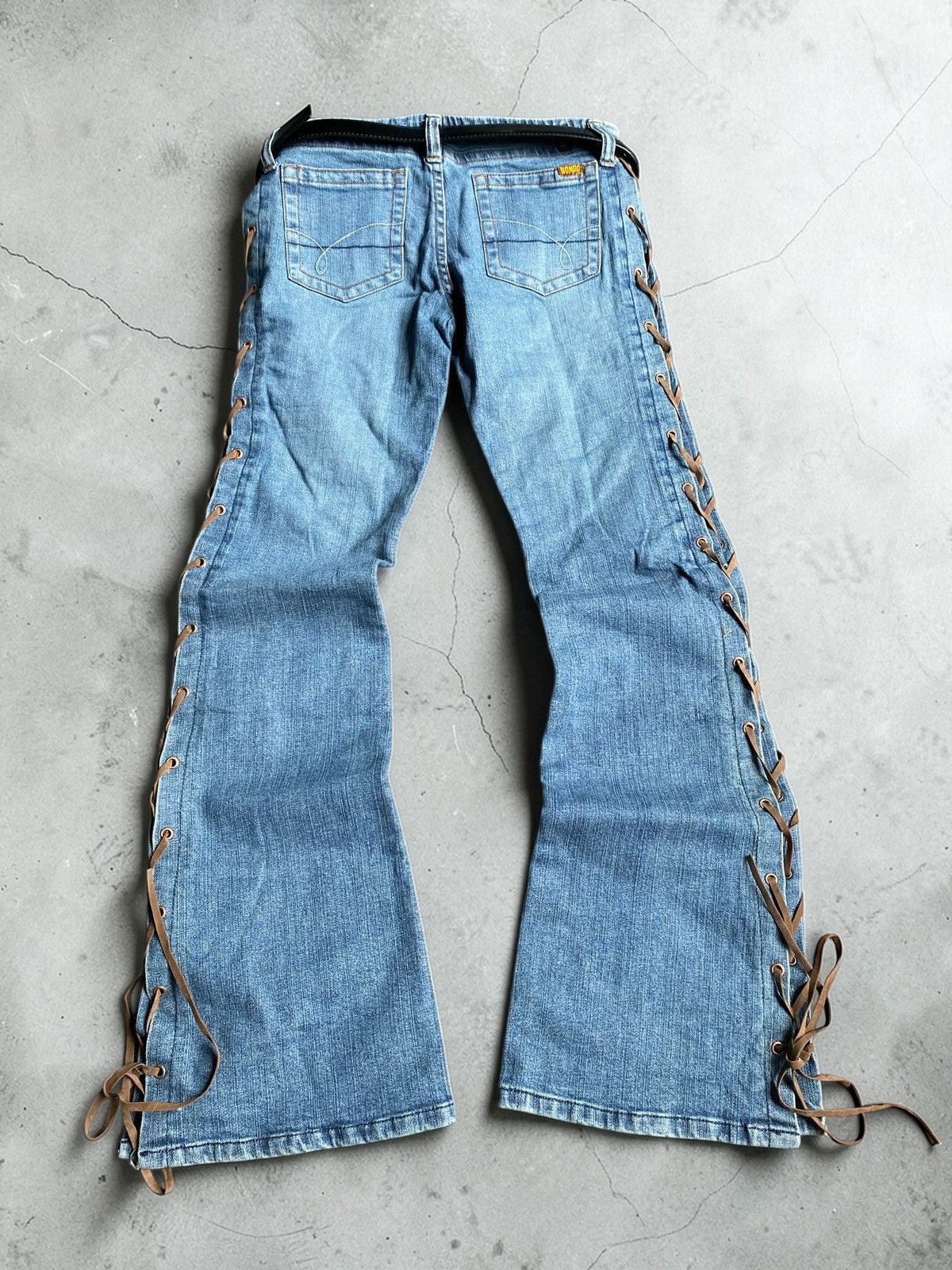 Japanese Brand 2000’s bongo lace up flared denim pants Size US 31 - 2 Thumbnail
