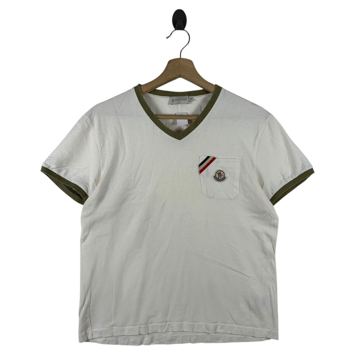 Moncler MONCLER v neck white ringer tee Size US M / EU 48-50 / 2 - 1 Thumbnail