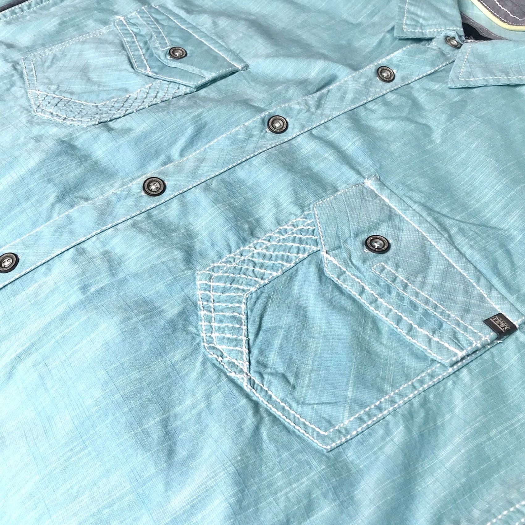 Buckle Black Buckle Black Men Cyan/Yellow Athletic Fit Short Sleeve Button-Up Shirt XL Size US XL / EU 56 / 4 - 6 Thumbnail