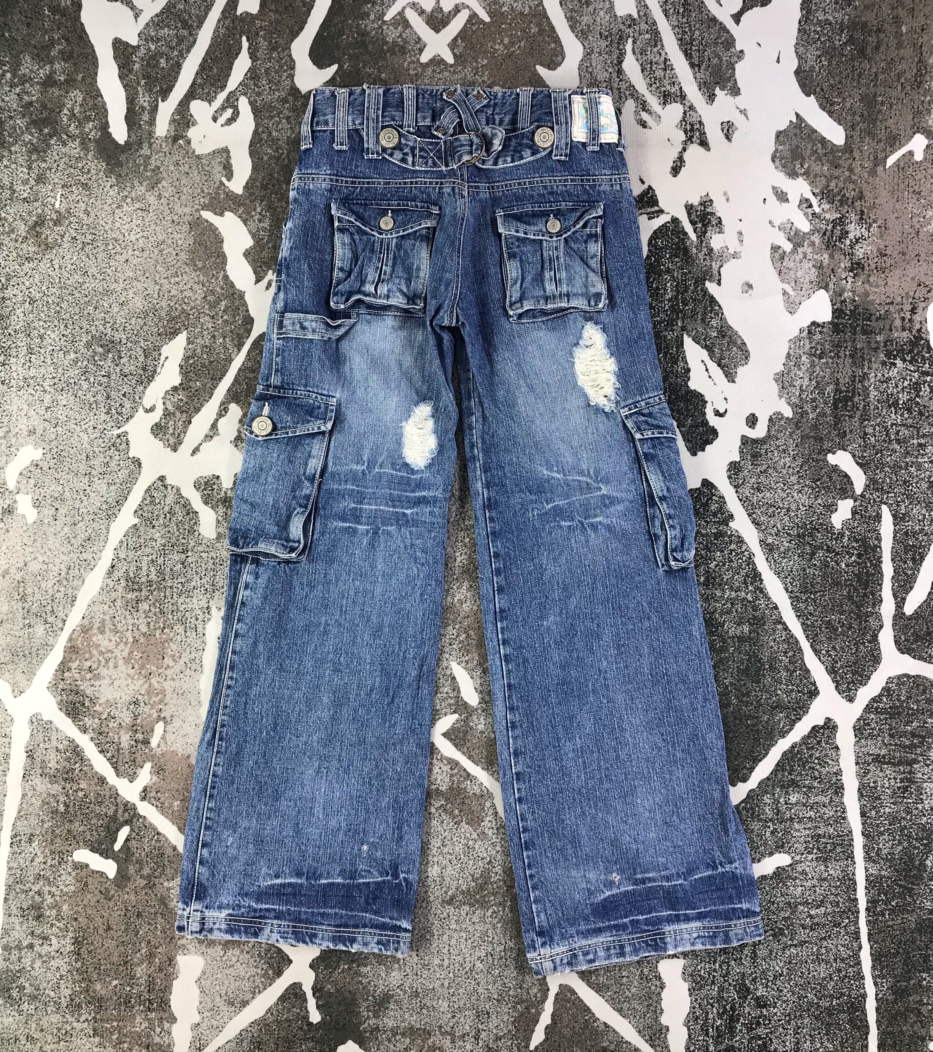 Japanese Brand Blue Moon Blue Cargo Jeans Multi Pocket Flare Denim KJ1536 Size 28" / US 6 / IT 42 - 2 Thumbnail
