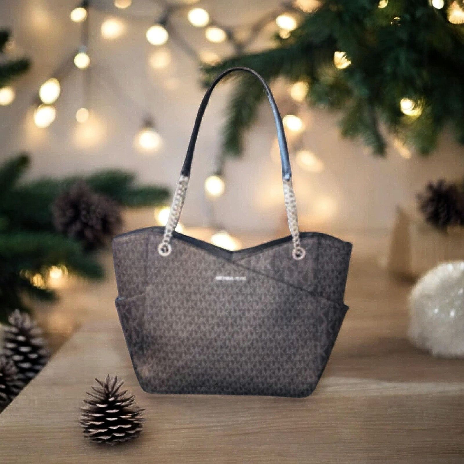 Michael Kors Jet Set Large Logo Shoulder Bag dark gray black