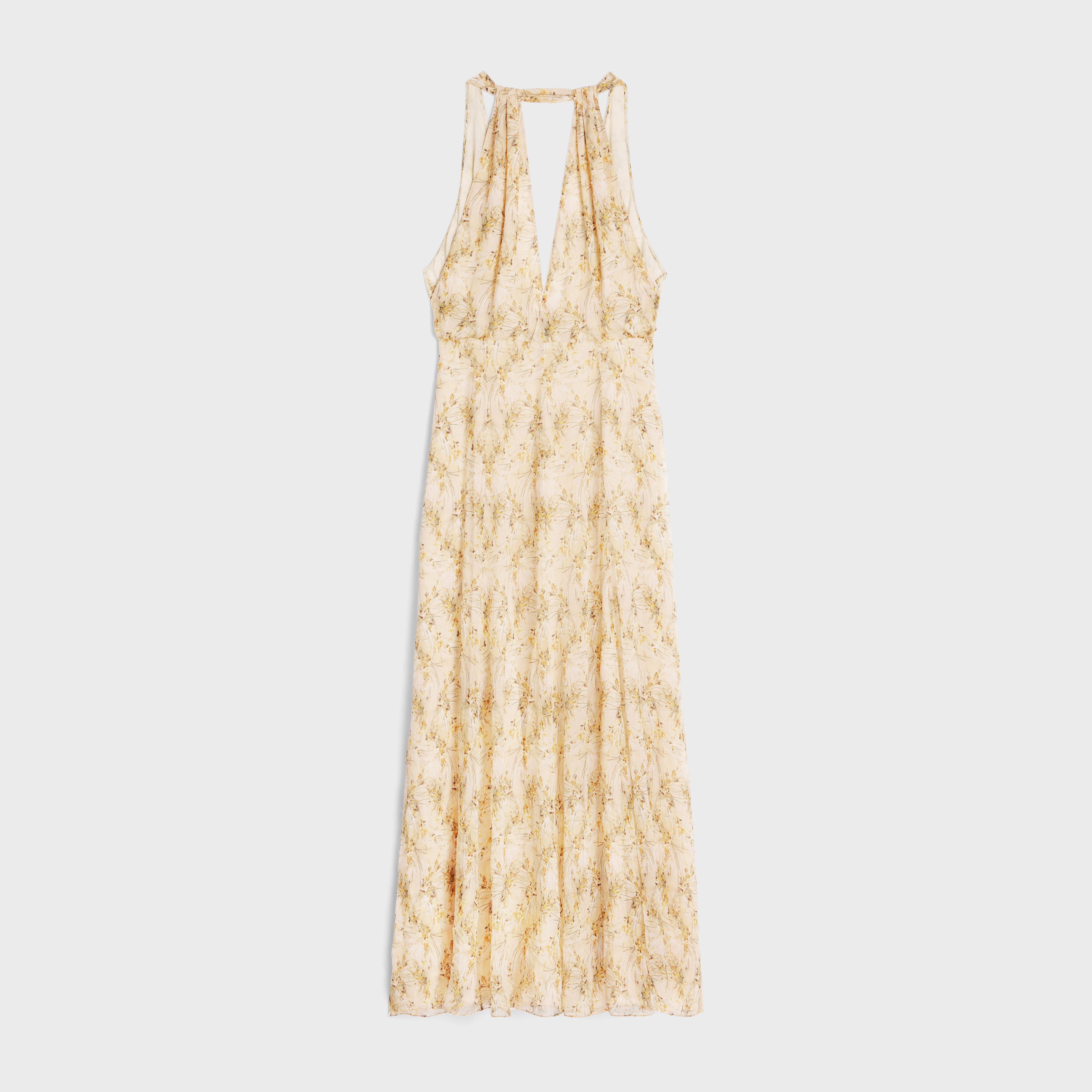 Celine o1bcso1str0824 Low-Cut Foulard Dress In Silk Crepe in Beige Size M / US 6-8 / IT 42-44 - 2 Thumbnail