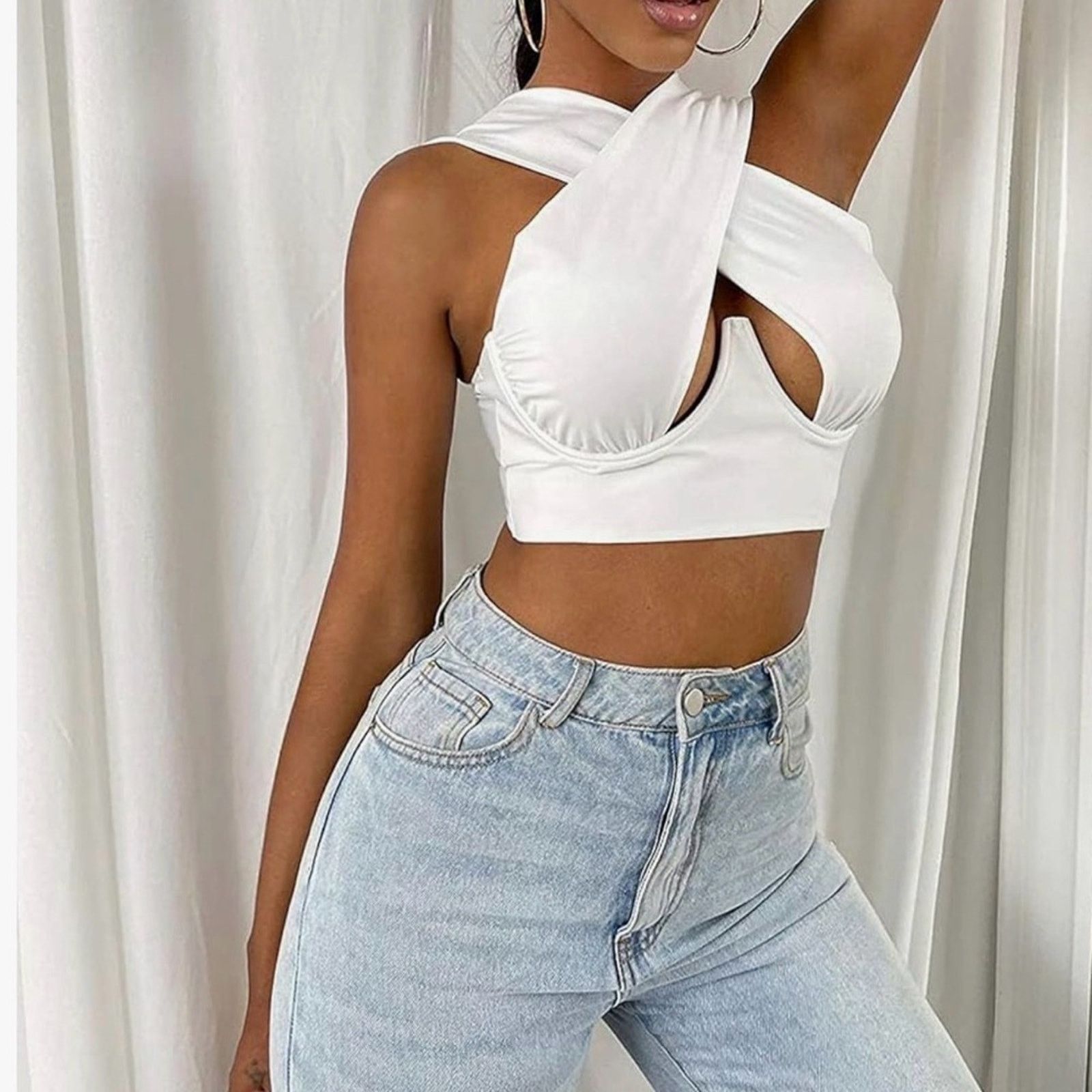 Other New Y2K White Cross-Front Crop Top size S Size S / US 4 / IT 40 - 3 Thumbnail