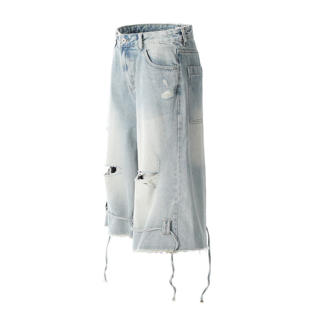 Japanese Brand × Jean Men's distressed raw edge punk washed denim shorts Size US 34 / EU 50 - 2 Thumbnail
