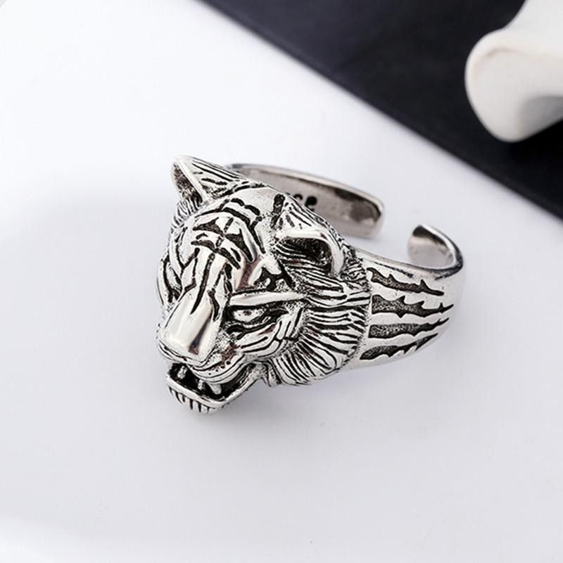 VIBE Retro Open-Band Men's Distressed Tiger Head Ring Size ONE SIZE - 1 Thumbnail