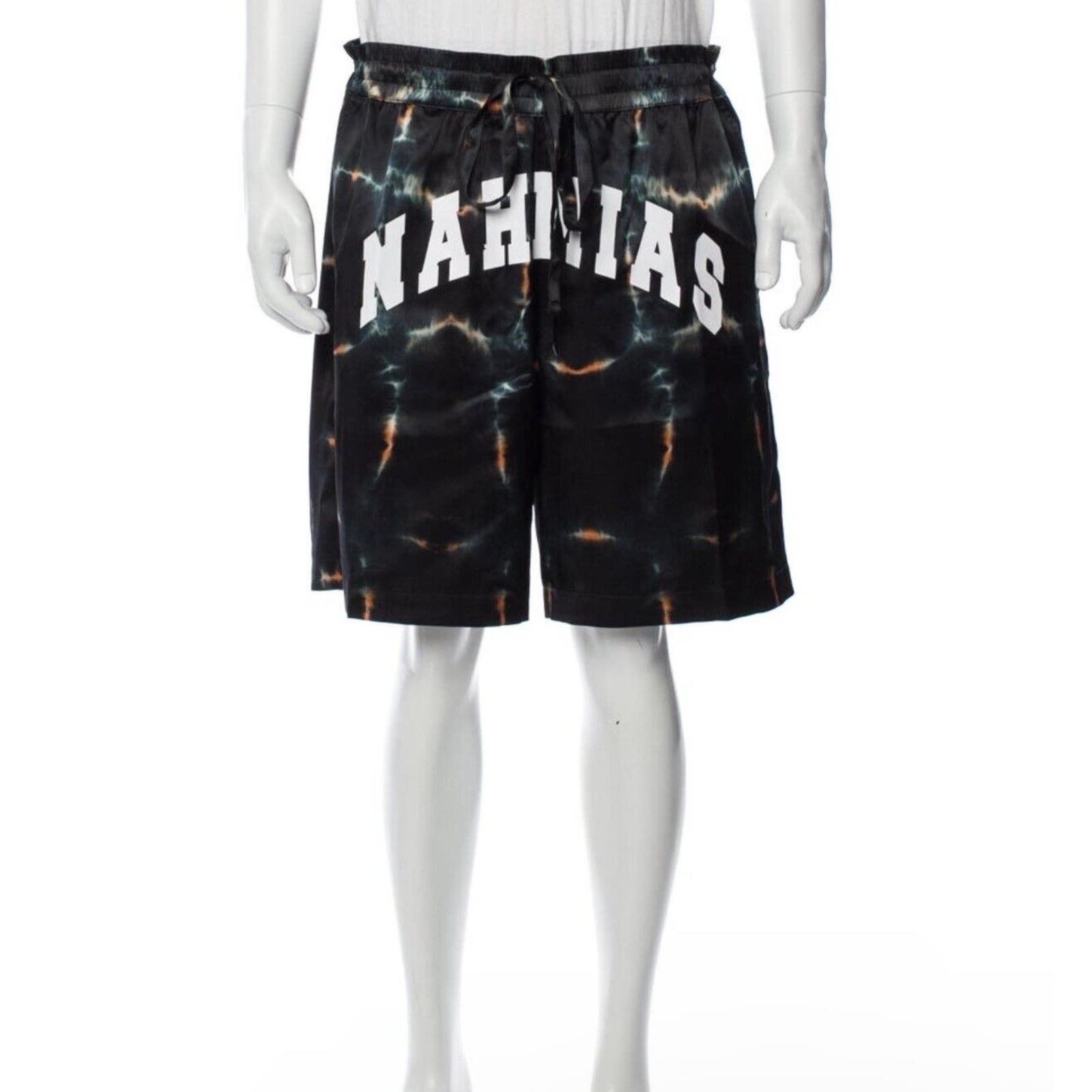 image of New Nahmias Spellout Basketball Shorts Silk Size Small Black, Men's